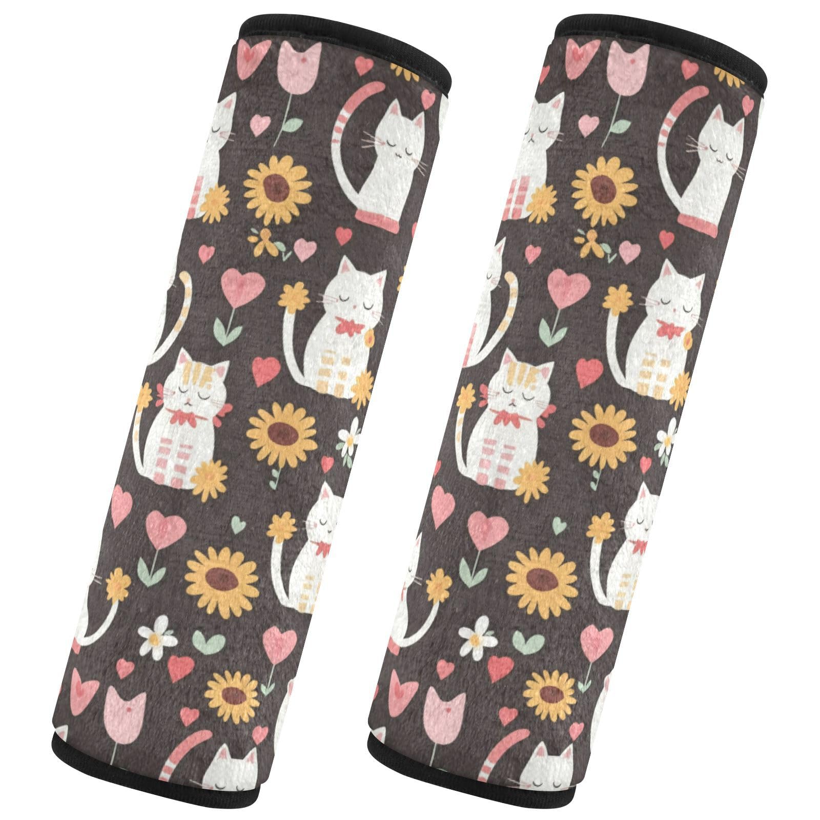 Seat Belt Covers 2 Pack Cute Cats Car Seat Strap Covers Super Soft Sunflowers Hearts Car Seat Neck Cover for Boys Girls Adults Babies M