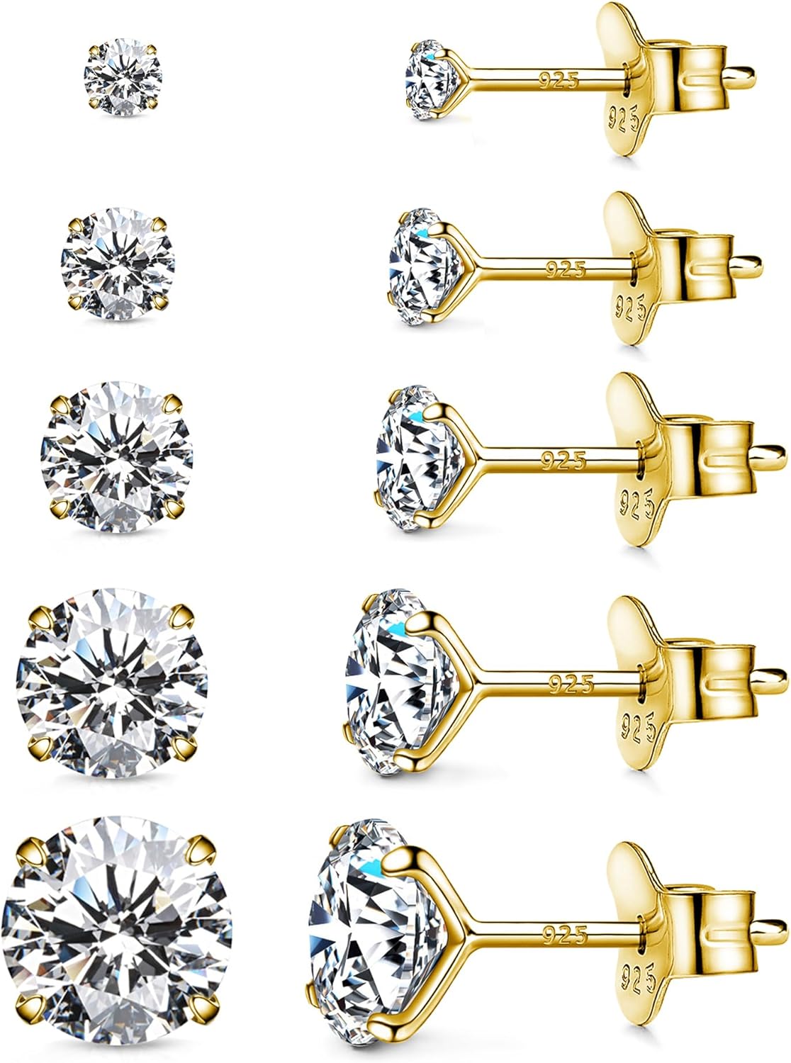 925 Sterling Silver Earrings, Cubic Zirconia Stud Earrings, Diamond Stud Earrings for Women