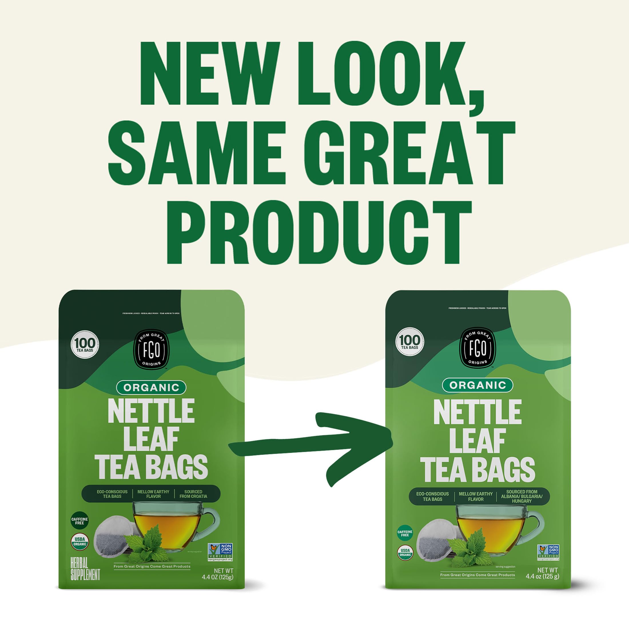 FGO Organic Nettle Leaf Tea Bags | 100 Bags | Eco-Conscious Kraft Bag | Raw from Croatia