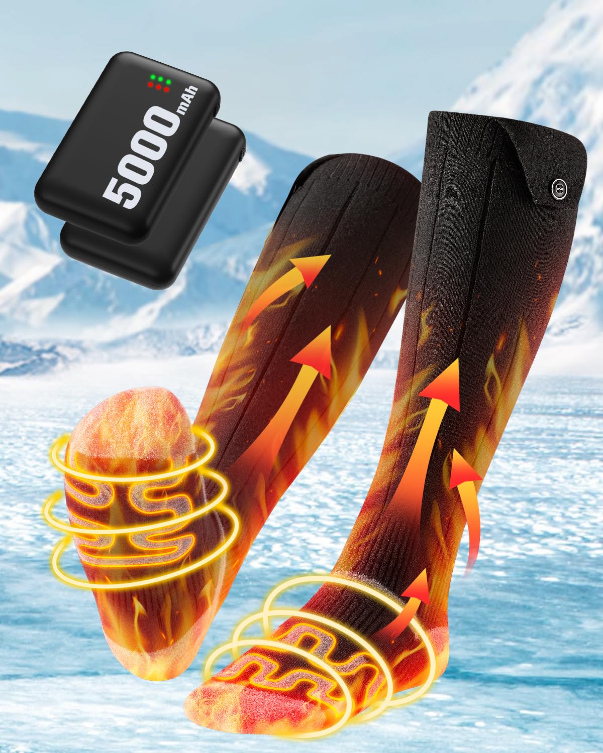Calcetines Calefactables[Especialistas en Calor], 360°Recargable Calcetines Calefactables Mujer Hombre con 3 Temperatura, 5000mAh Calcetines Termicos Calefactables lavable, Calefacción para Caza Esquí