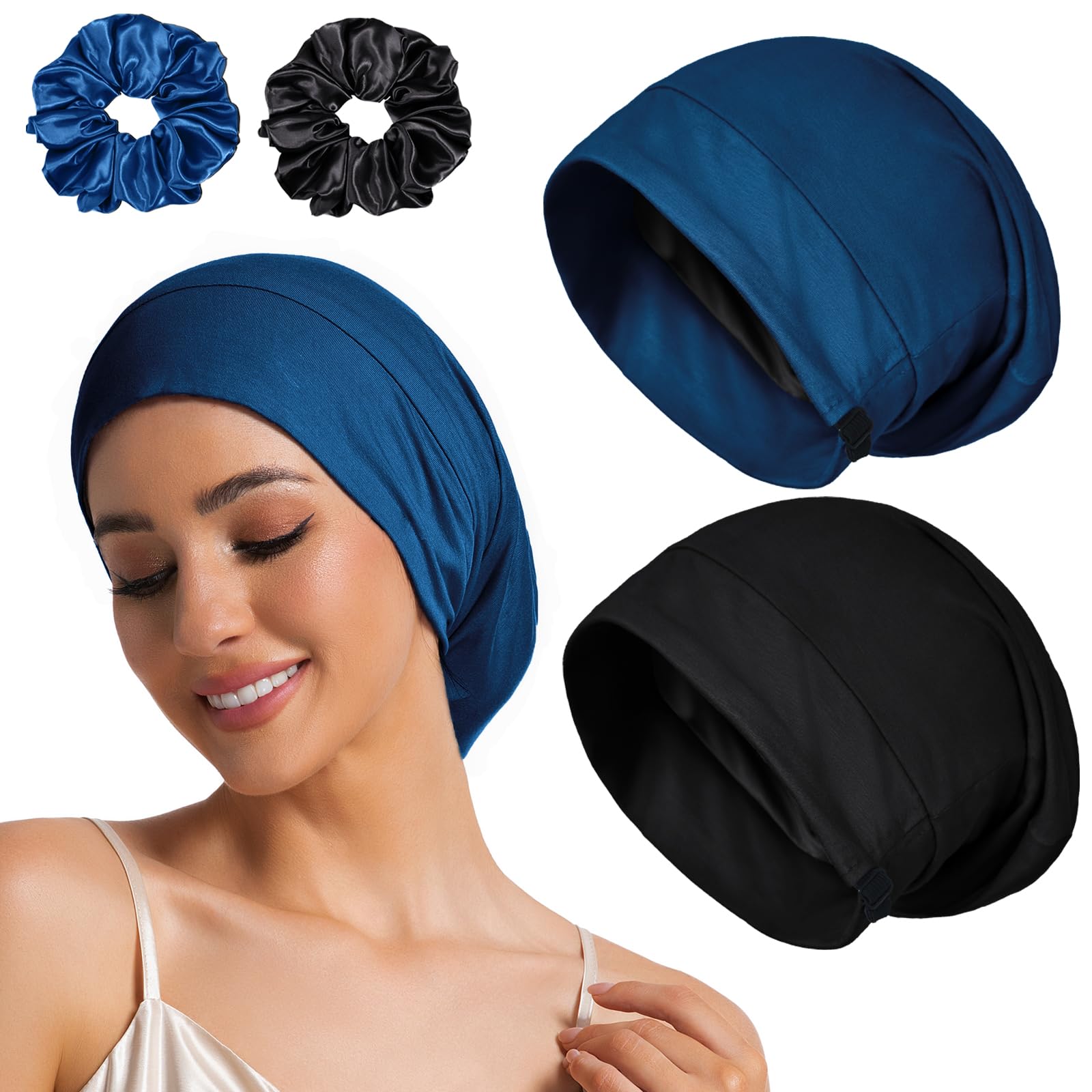 Sleep Cap Bonnet for Sleeping Black Women Cooling Ice Silk Lining Bonnets