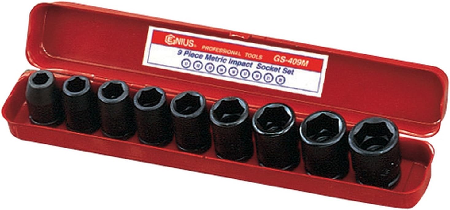 Genius Tools 9 Piece 1/2" Dr. Metric Impact Socket Set GS-409M