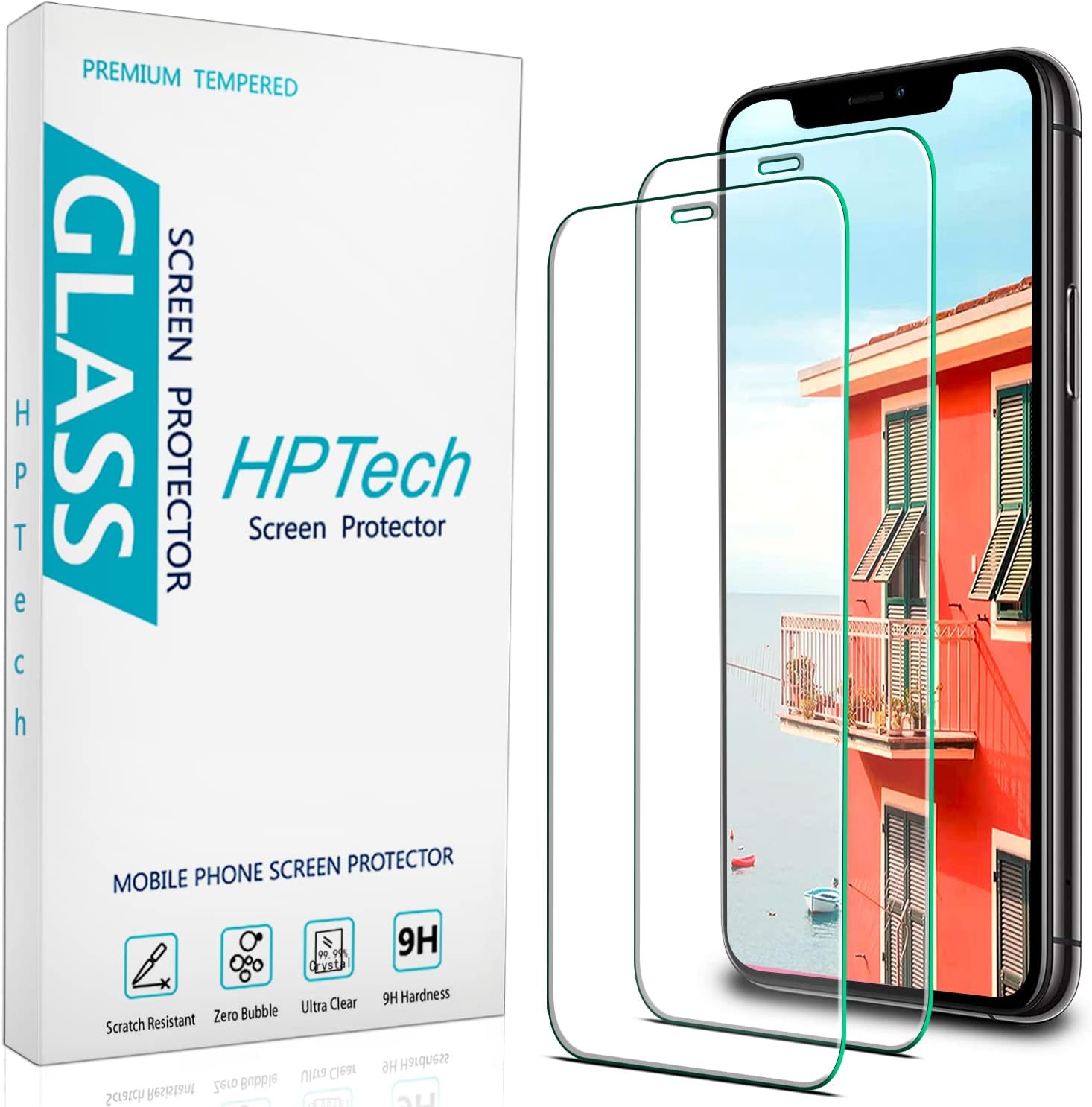 HPTech 2-Pack Tempered Glass for Apple iPhone 11, iPhone XR [6.1-inch] Screen Protector, Easy to Install, Bubble Free, 9H Hardness