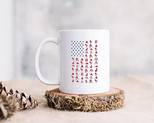 Miniatura 5 de Taza de café con la bandera estadounidense de lucha libre, taza de café para luchador, taza de café divertida de 11 onzas, color blanco