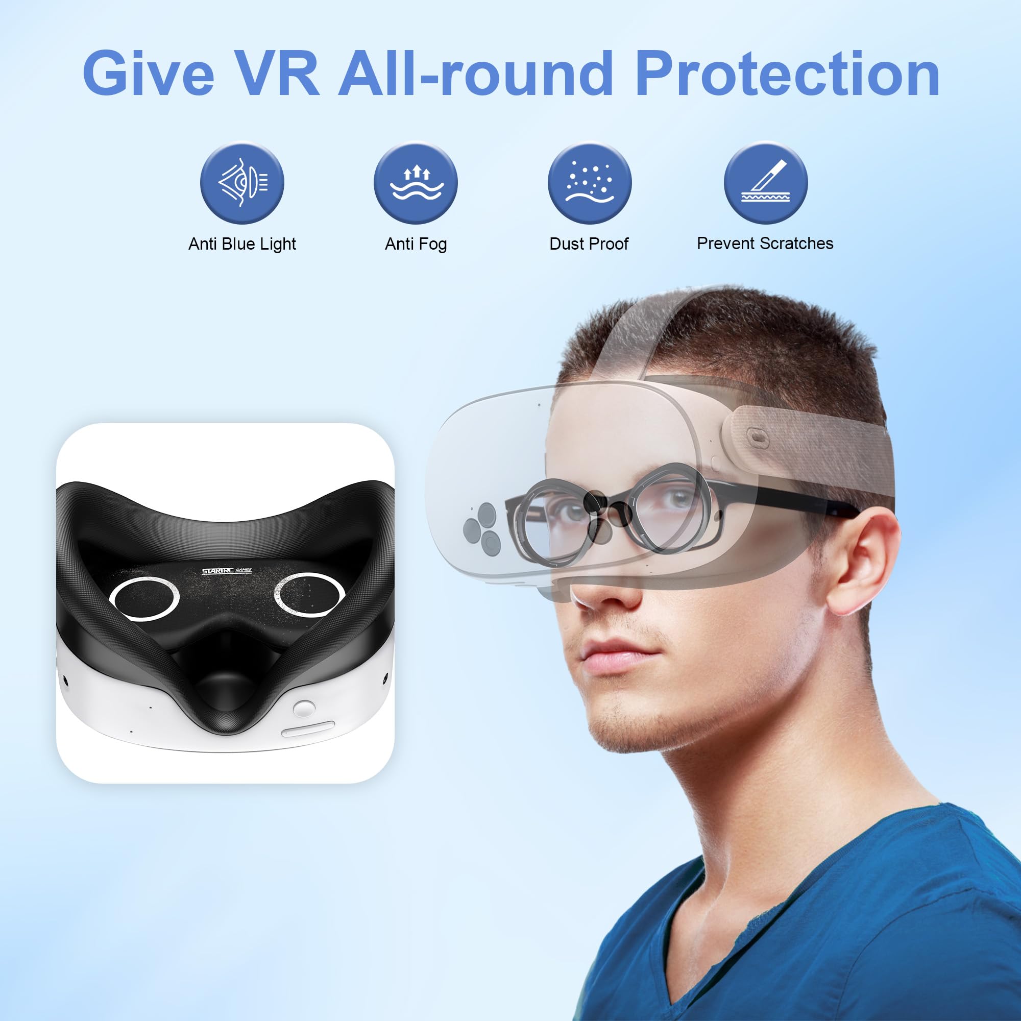 Lens Protector Set kompatibel mit Meta Quest 3S Zubehör, weiche Lens Protector Cover, Glass Spacer mit Blue Light Blocking Gläsern für Oculus Quest 3S/Quest 2 (Nicht passend für Quest 3)