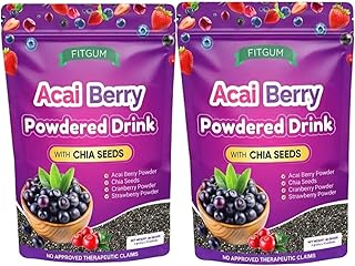 2 Packs FITGUM Acai Berry Drink Powder with Chia Seeds – Acai, Strawberry & Cranberry Blend – 10 Sachets (4g Each) – Easy-Mix Berry Beverage