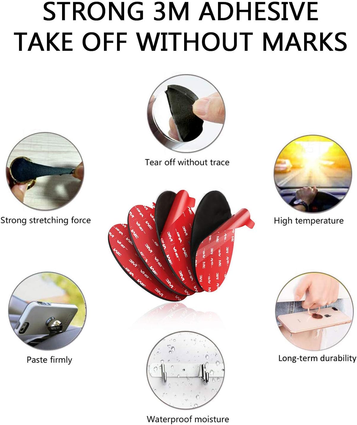 K TOMOTO [10 Pack 3M VHB Sticky Adhesive Pads for Socket Mount Base, Duble Side Heat Resistant Strong Sticker Replacement Tape for Phone Collapsible Grip & Stand Back, 1.3 Inches, Black