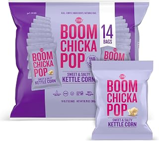 Angie's BOOMCHICKAPOP Sweet & Salty Kettle Corn Popcorn, 14ct 0.77oz Bags - Gluten-Free Vegan Non-GMO Snacks