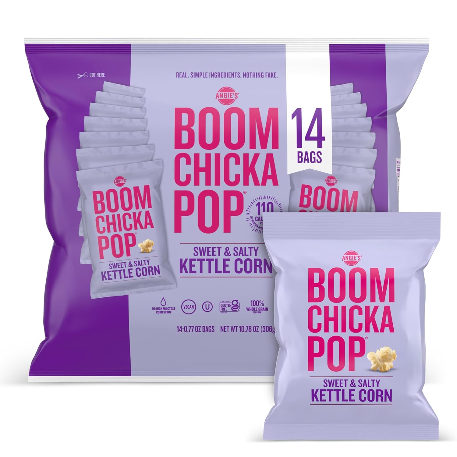Angie's BOOMCHICKAPOP Sweet &amp; Salty Kettle Corn Popcorn, 0.77 oz. Individual Bag, 14-Count