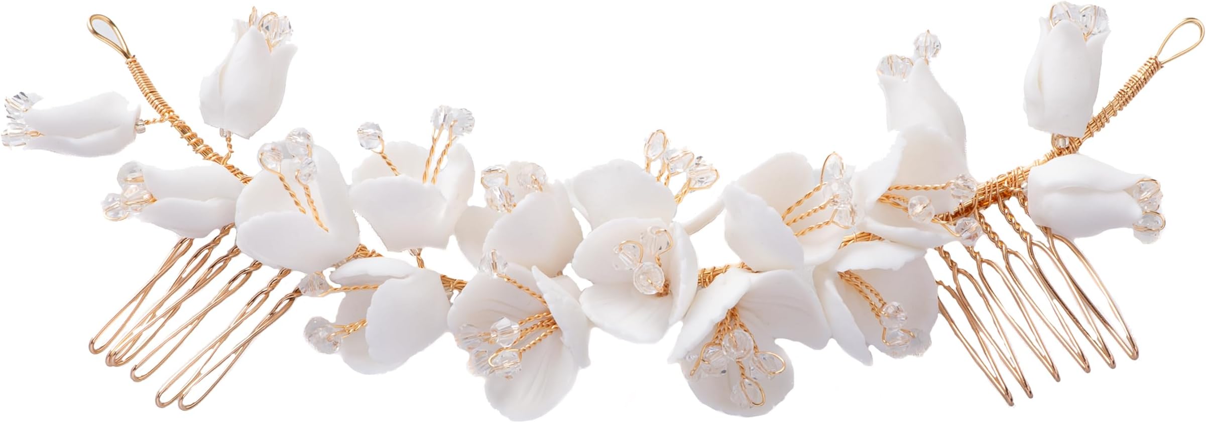 Shmily HS2007 Handmade Porcelain Flower Crystal Hair Comb Bridal Jewellery Silver