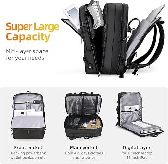 MARK RYDEN 17 inch Laptop Backpack for Men 30L-40L Expandable Cabin Size Carry on Travel Backpack with USB Charging Port - YKK Zip