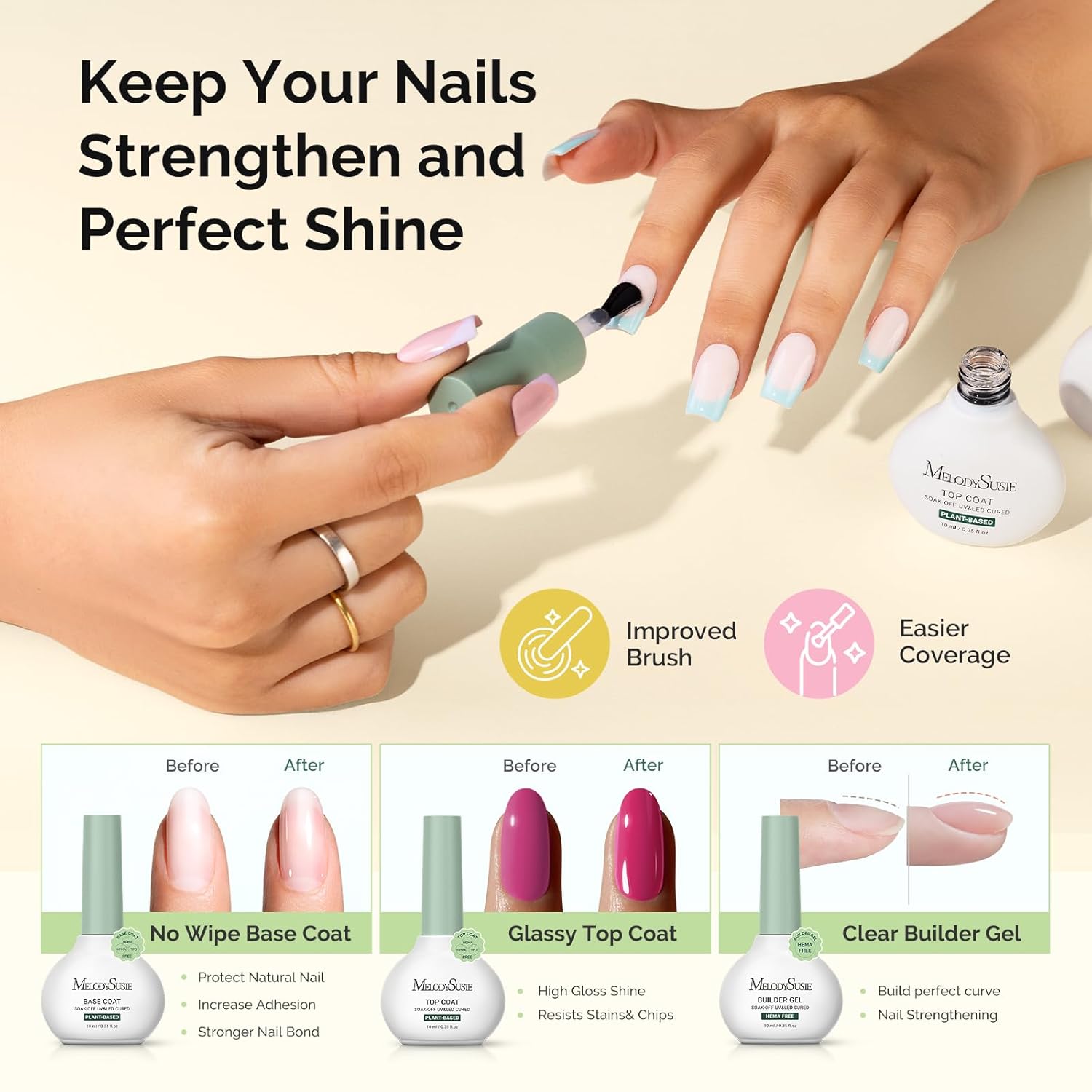 MelodySusie Gel Nail Kit with P-ART06G Cordless UV Lamp Rechargeable LED UV Light with Smart Sensor Classic Popular Colors Plant Based Nails Polish with Top Base Coat Builder Gel Beginner Nail Kit