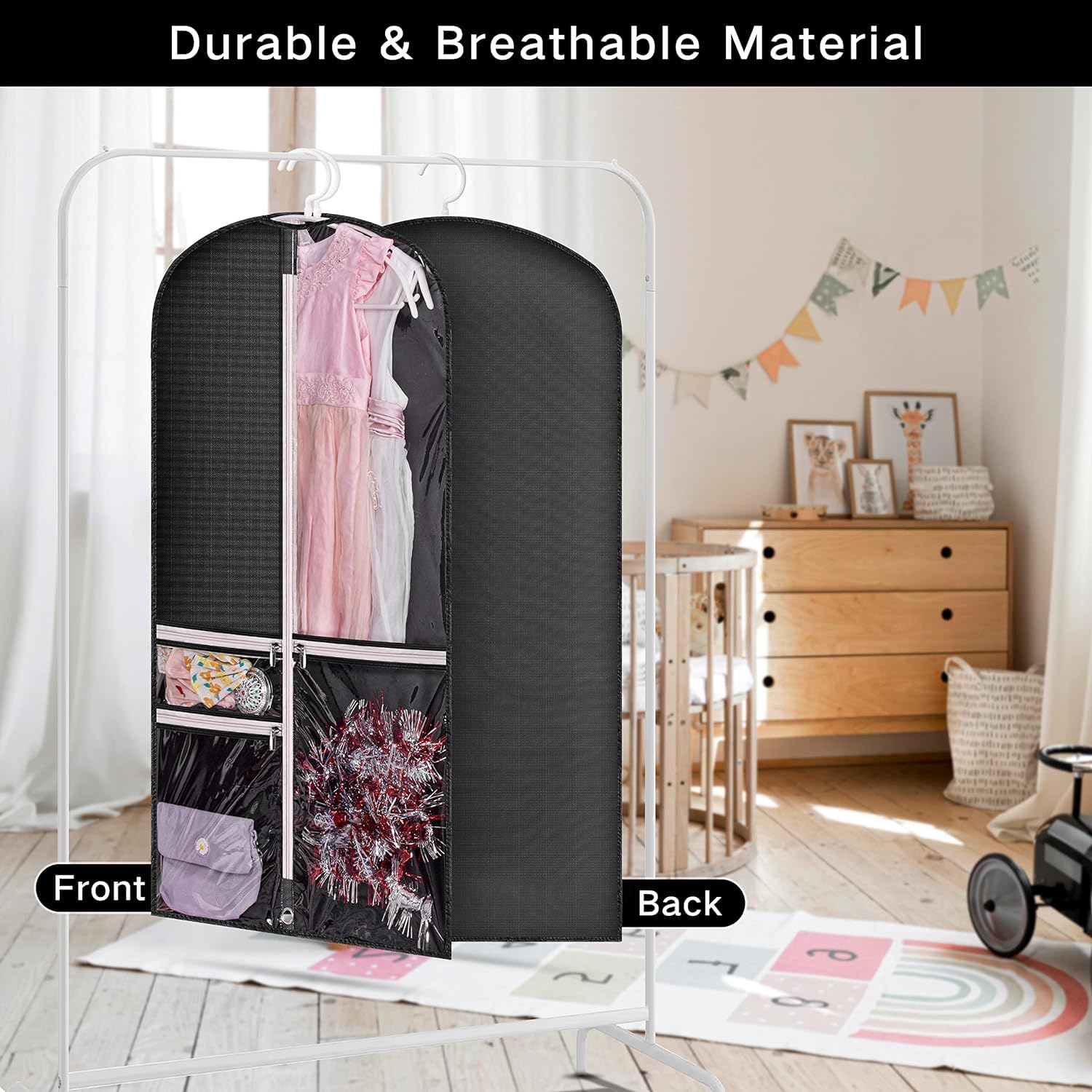 Portatrajes Funda Traje Bolsa Para Ropa De Baile Para Disfraces, 2 Uds., Con 3 Bolsillos Transparentes Con Cremallera Para Trajes, Funda Para Vestido, Almacenamiento De Viaje Y Competiciones Funda Rop