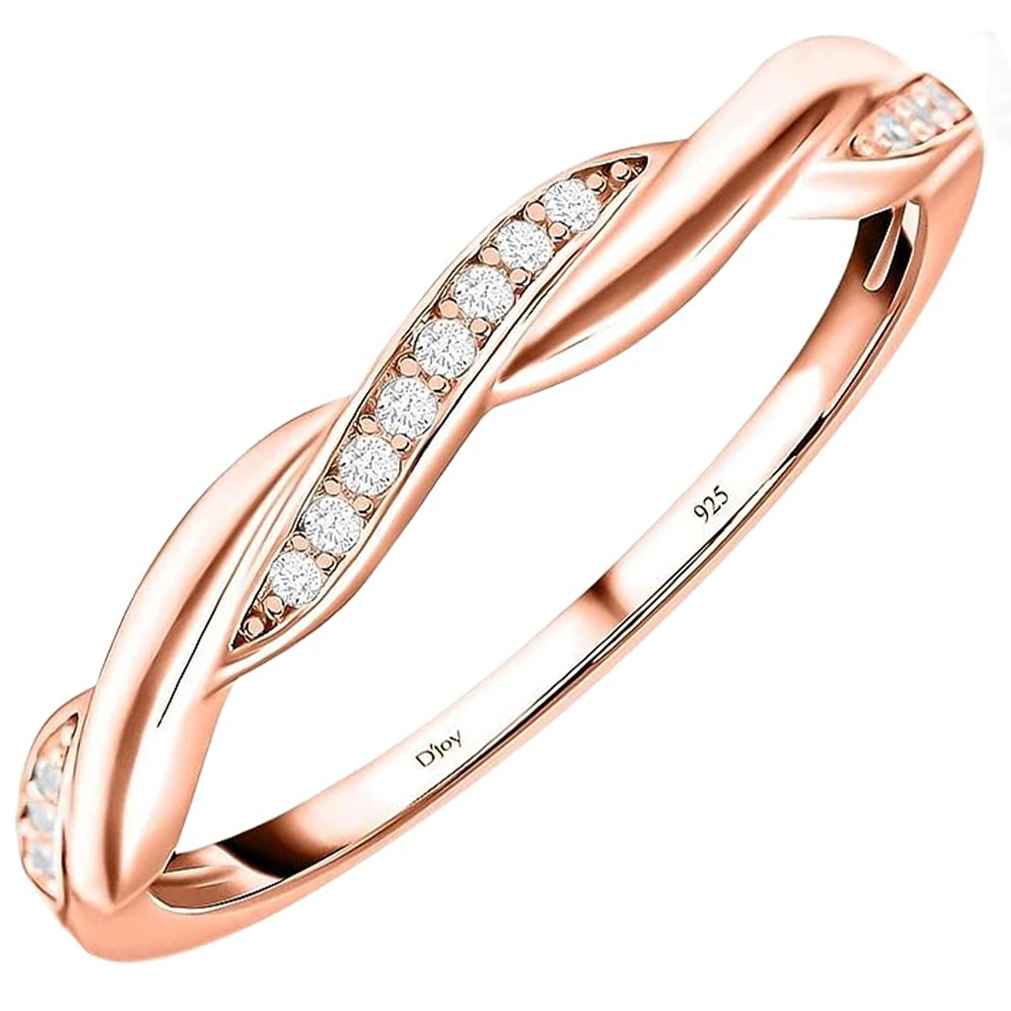 TJC Anillo cruzado de circonita cúbica blanca para mujer en oro rosa, oro amarillo, plata de ley 925 chapada en rodio, banda de amistad con engaste de garras, peso de 1,7 gramos