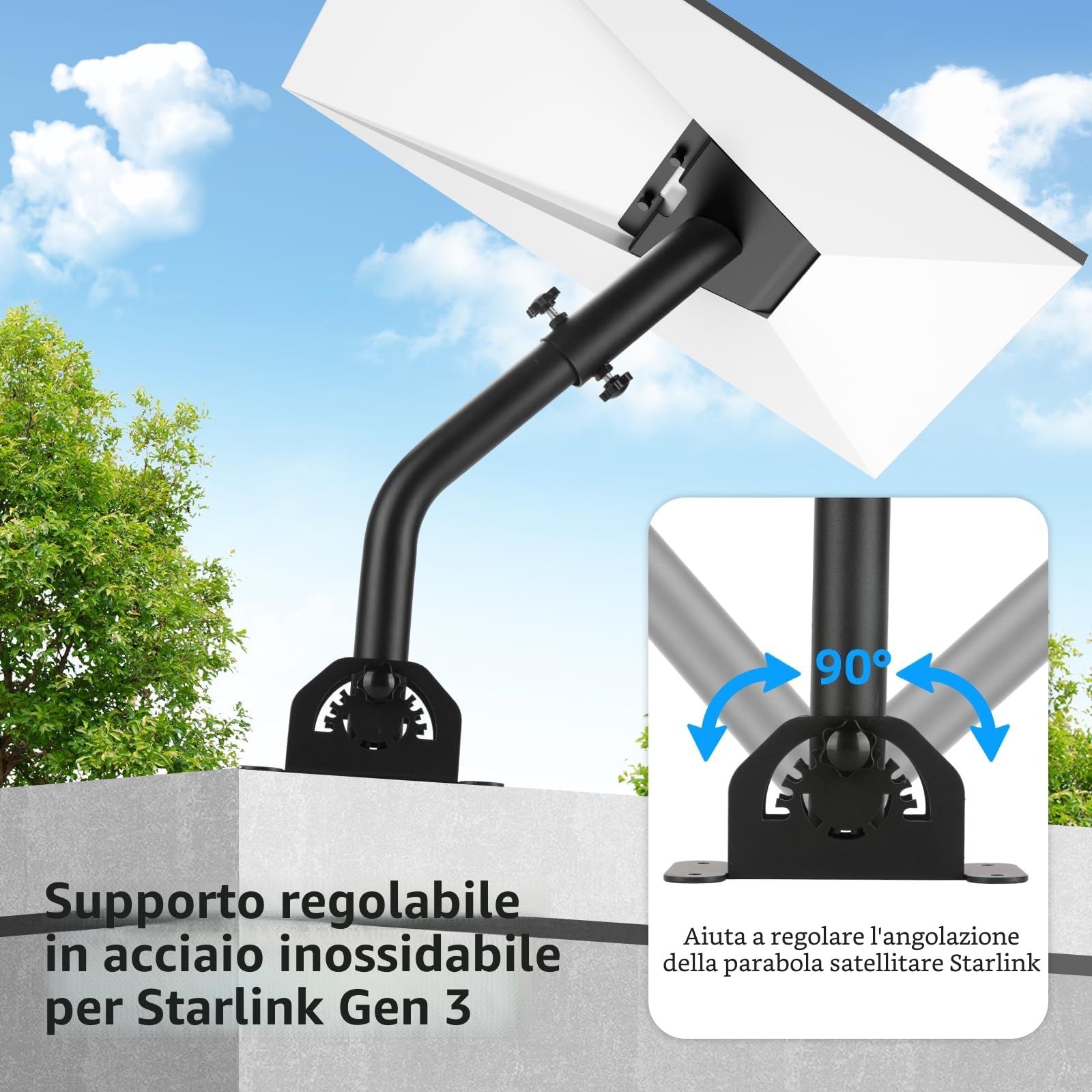Supporto Starlink Gen 3, Kit di Montaggio Regolabile Compatibile con l'Antenna Standard V3 di Starlink,360 ° regolabile V3 montaggio a parete, Supporto per Parete/Tetto per Starlink.