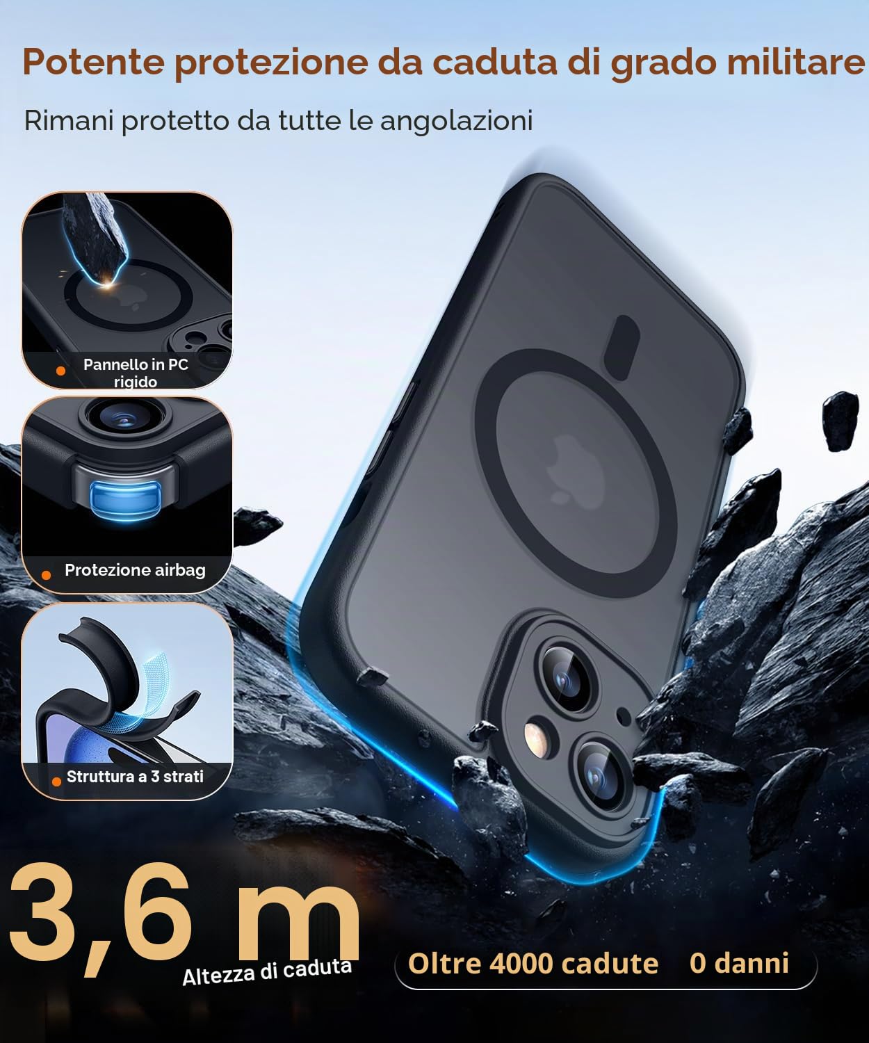 CANSHN Cover Magnetica per iPhone 15, Compatibile con MagSafe, [Protezione Completa Della Fotocamera], Custodia Traslucida Opaca Protettiva Sottile Antiurto 6,1 Pollici - Nero