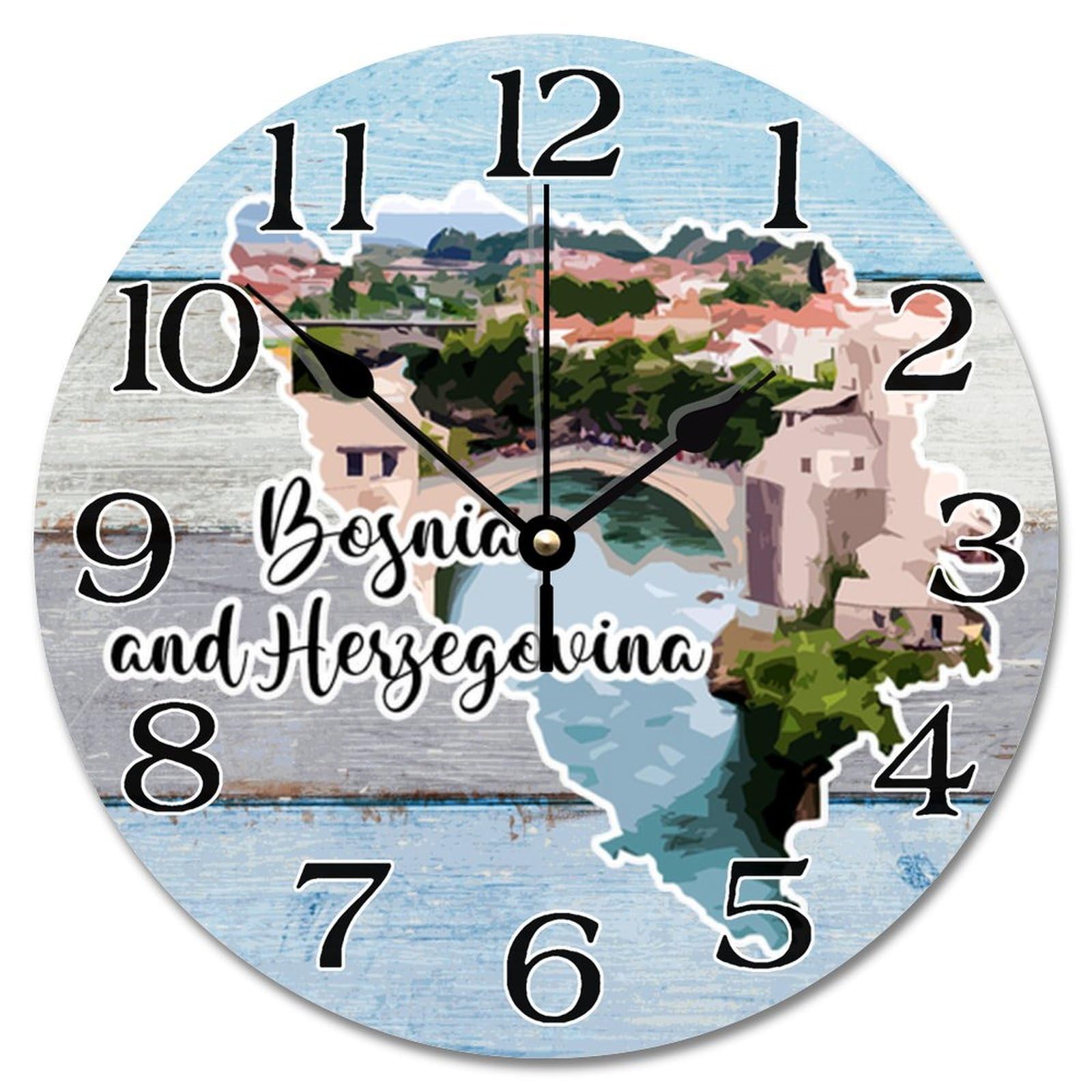 Horloge murale carte Bosnie-Herzégovine, pendule à piles 30,5 cm de salon