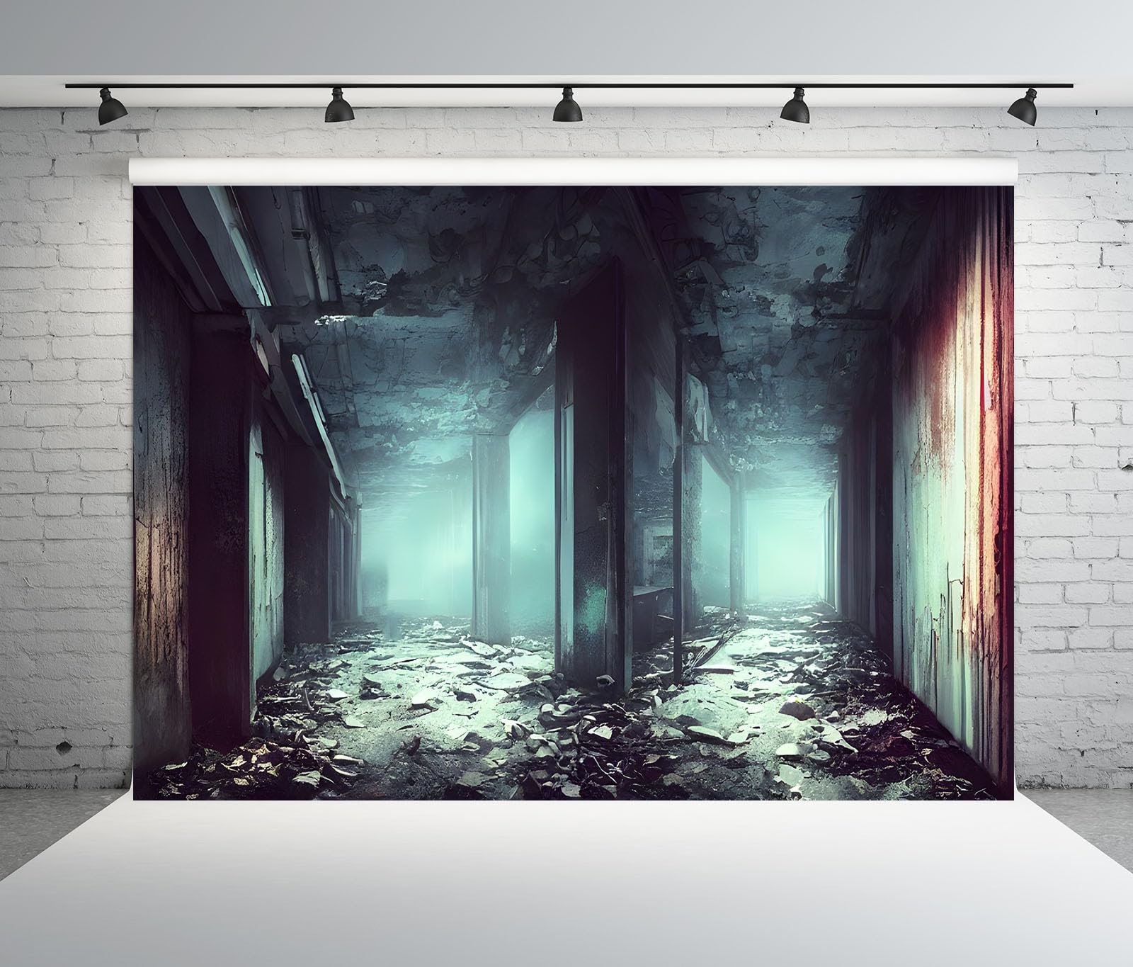 17x10FT (5.2x3m) Corridoio Abbandonato Con Nebbia Blu Sfondo Fotografico