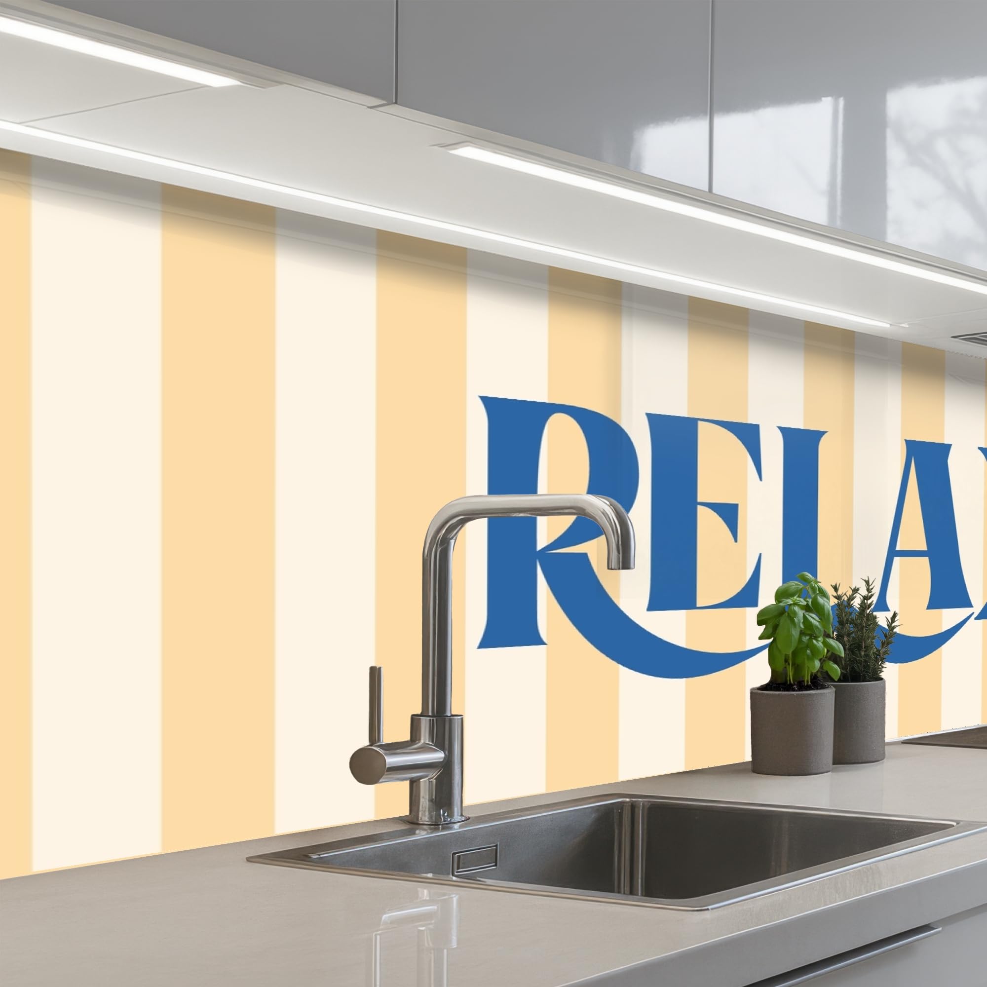 KitchenYeah© Paraschizzi Cucina Adesivo 60x150 cm Pannello Parete per Paraspruzzi Adesivi Muro Blu - Giallo - A Righe - Relax