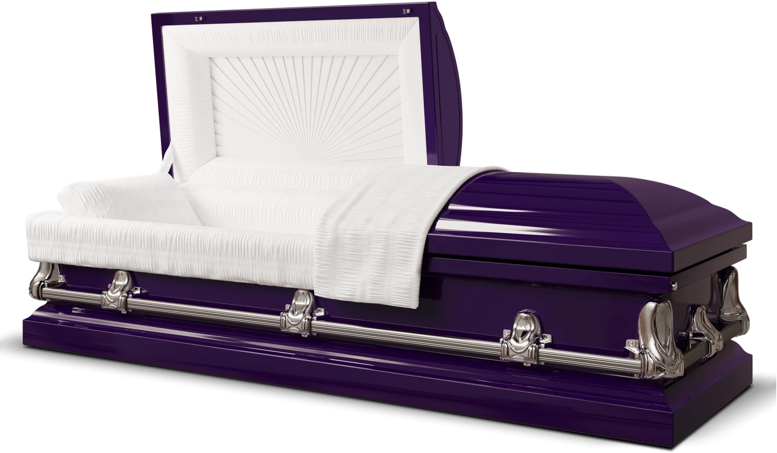Titan Casket Elegant Orion Series Funeral Casket for Humans - Handcrafted Steel Casket Luxurious Royal Purple Finish & White Crepe Interior, Reinforced Handles, Adjustable Bed with Gasketed Sealer