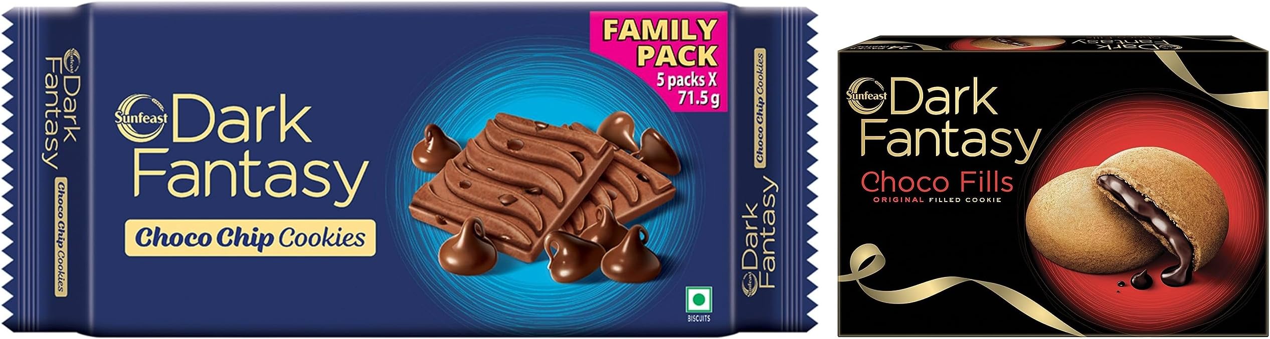 Sunfeast Dark Fantasy Choco Fills, 300G, Original Filled Cookies With Choco Crème & Choco Chip, Chocolate Cookies Loaded With Choco Chips, 357.5G