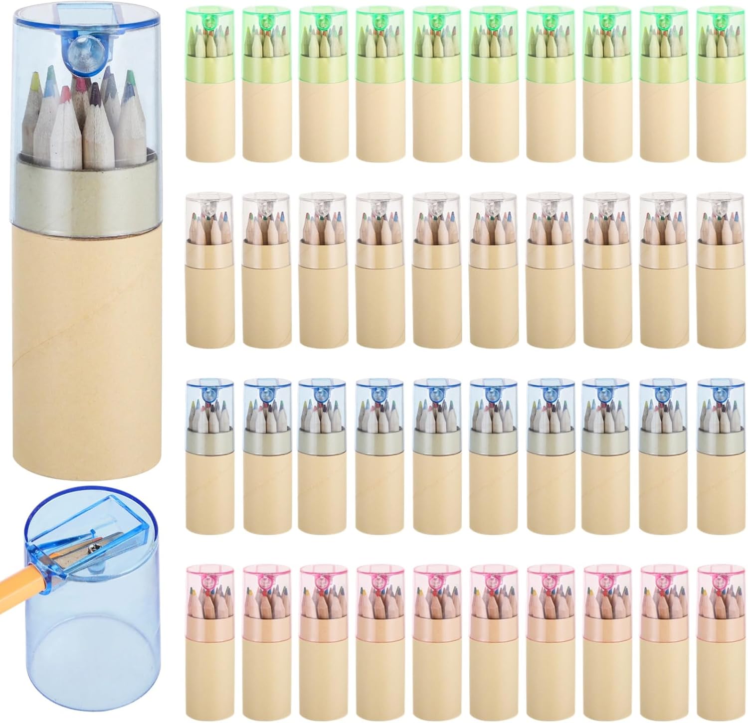 40 Mini Tubes of Colored Pencils with Sharpener Lid, 12 Color Pencil Set for Kids, Art Supplies for Drawing, Sketching, and Writing
