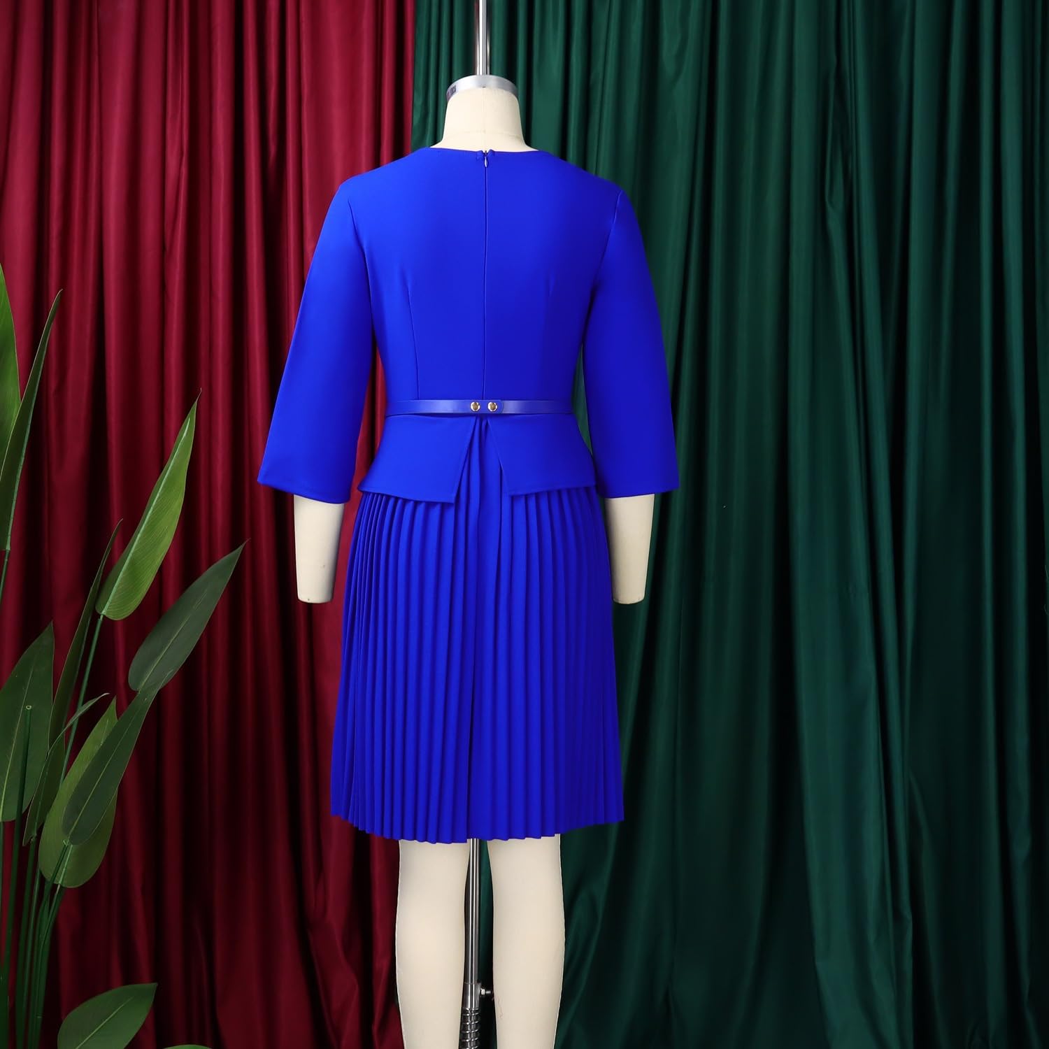 Elegancka Damska Sukienka Z Plisowanym Dołem I Krojem W Kształcie Litery A Modna Sukienka Midi Z Rękawem 3/4 I Wysokim Stanem, Z Falbanką, Do Pracy I Na Imprezę, Z Paskiem