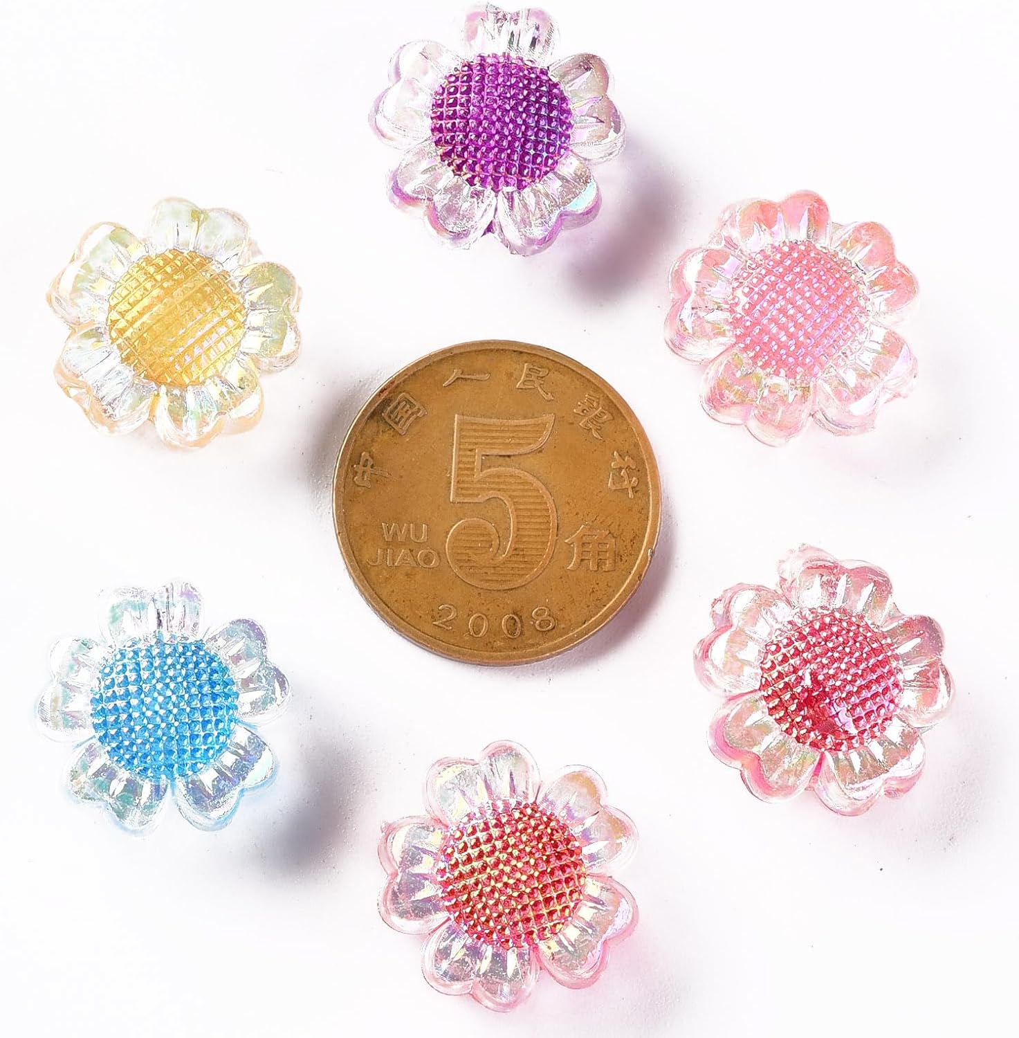 LiQunSweet 410 Pcs Transparent Sunflower Acrylic Beads Spring Floral Loose Spacer Beads for DIY Jewelry Bracelet Necklace Earring Craft Decoration