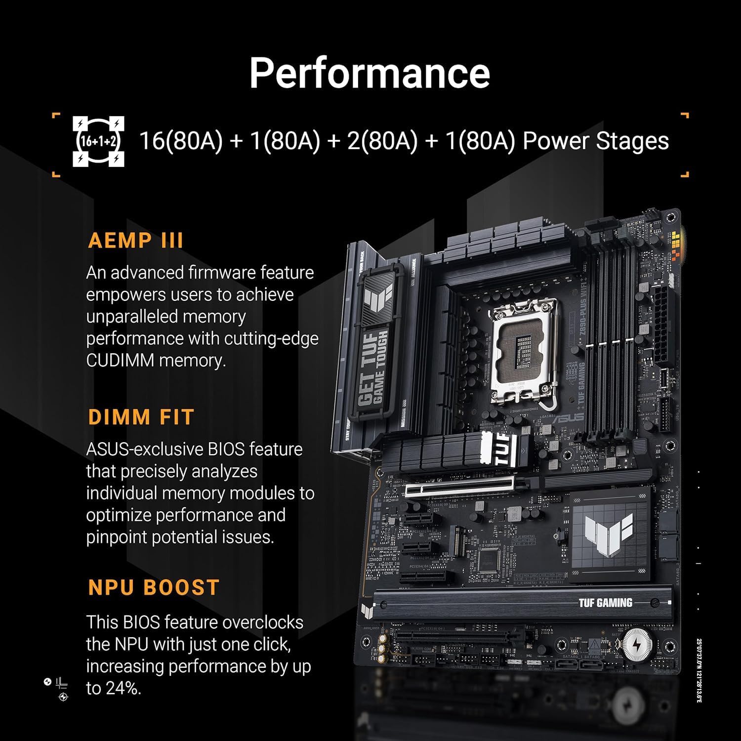 Asus Sparepart Tuf Gaming Z890-Plus WiFi Intel Z890 Lga 1851 (Socket, W129021717 (Intel Z890 Lga 1851 (Socket V1) ATX)