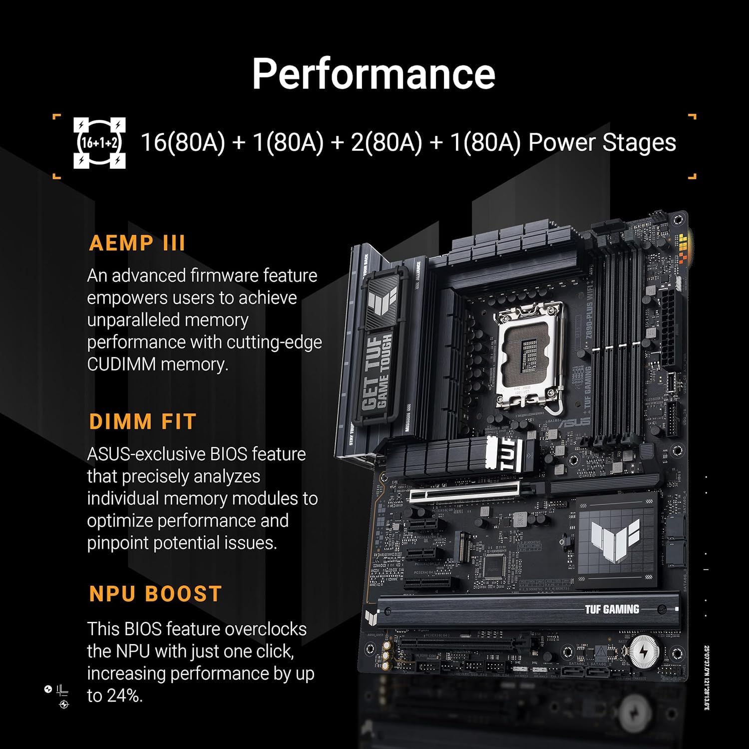 ASUS TUF GAMING Z890-PLUS WIFI ATX Motherboard: LGA1851 Socket, 4x
