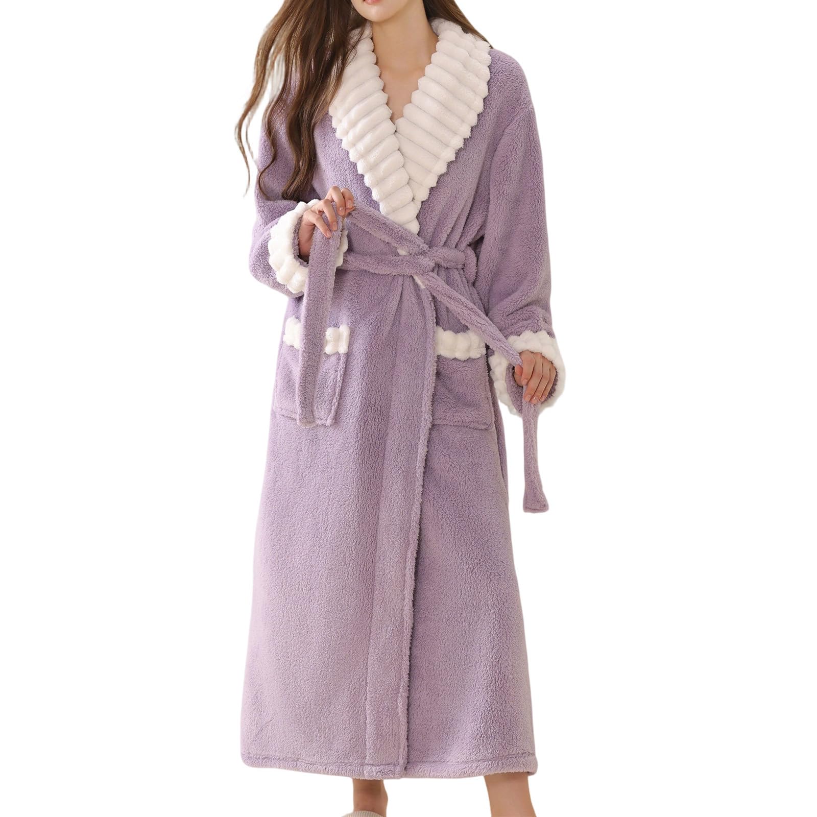 Robe De Chambre Femme Hiver - Peignoir Long d'hiver en Polaire extrêmement Doux à châle Confortable pour Femmes vêtement de détente Chaude et Luxueuse pour Saison Froide