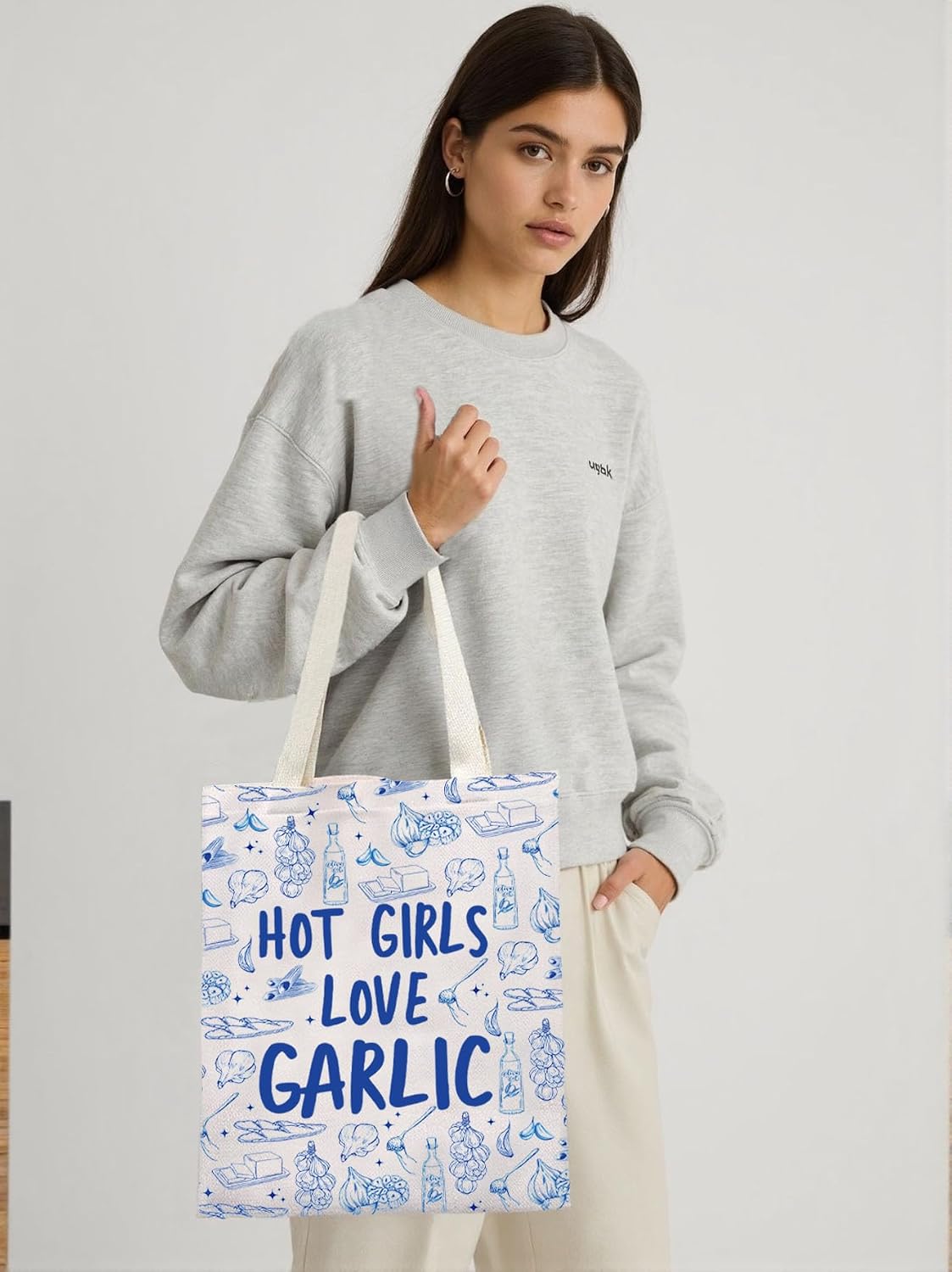 KUIYAI GarlicGirl Tote Bag GarlicLover Club Bread Vegetarian Gift Garlic Festival Gift HotGirls Love Garlic Canvas Bag