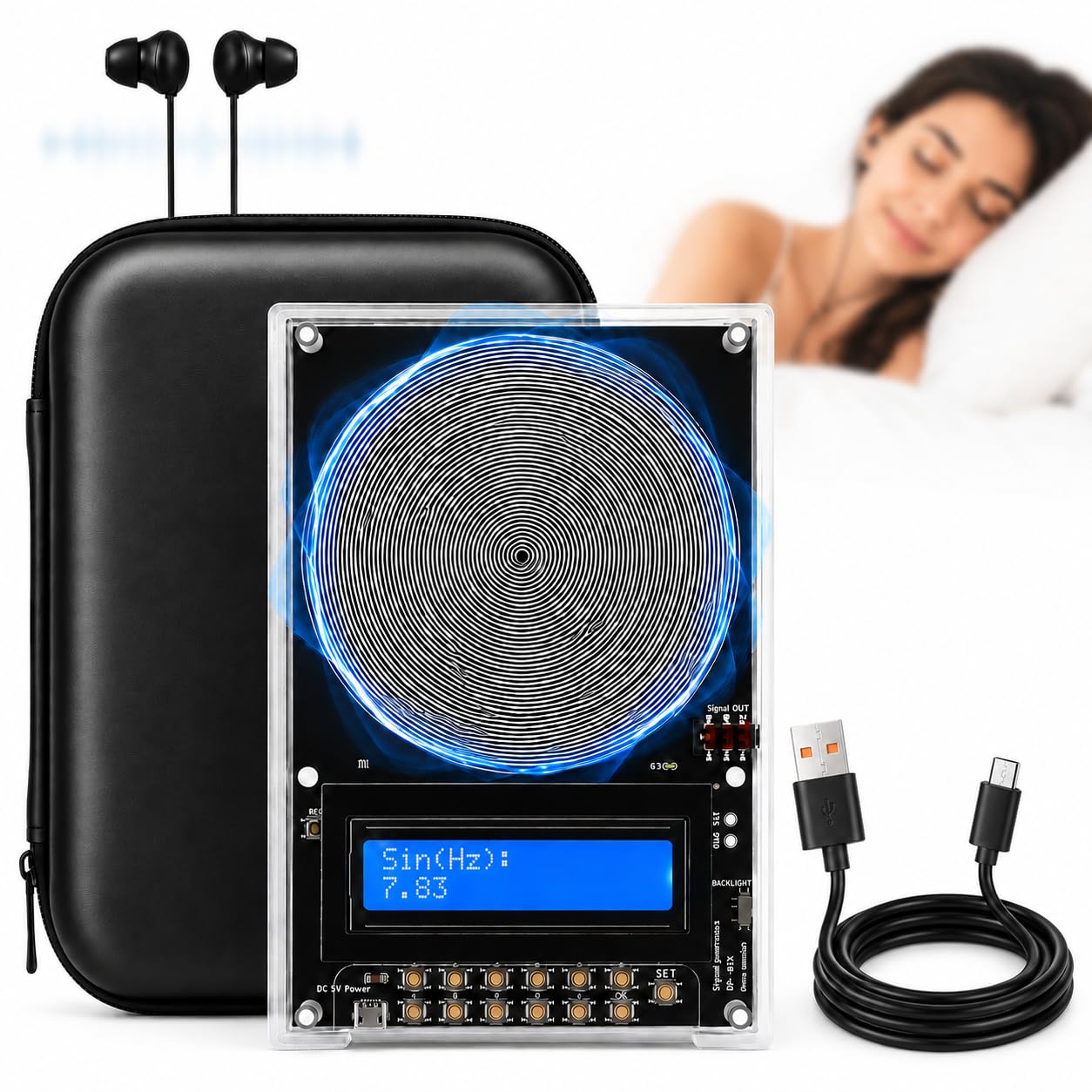 View 1 of 0.01Hz-200kHz Adjustable Frequency Generator for Healing, Schumann Resonance Generator, 7.83Hz Frequency Device for Sleep, Meditation, Anxiety Relief & Yoga
