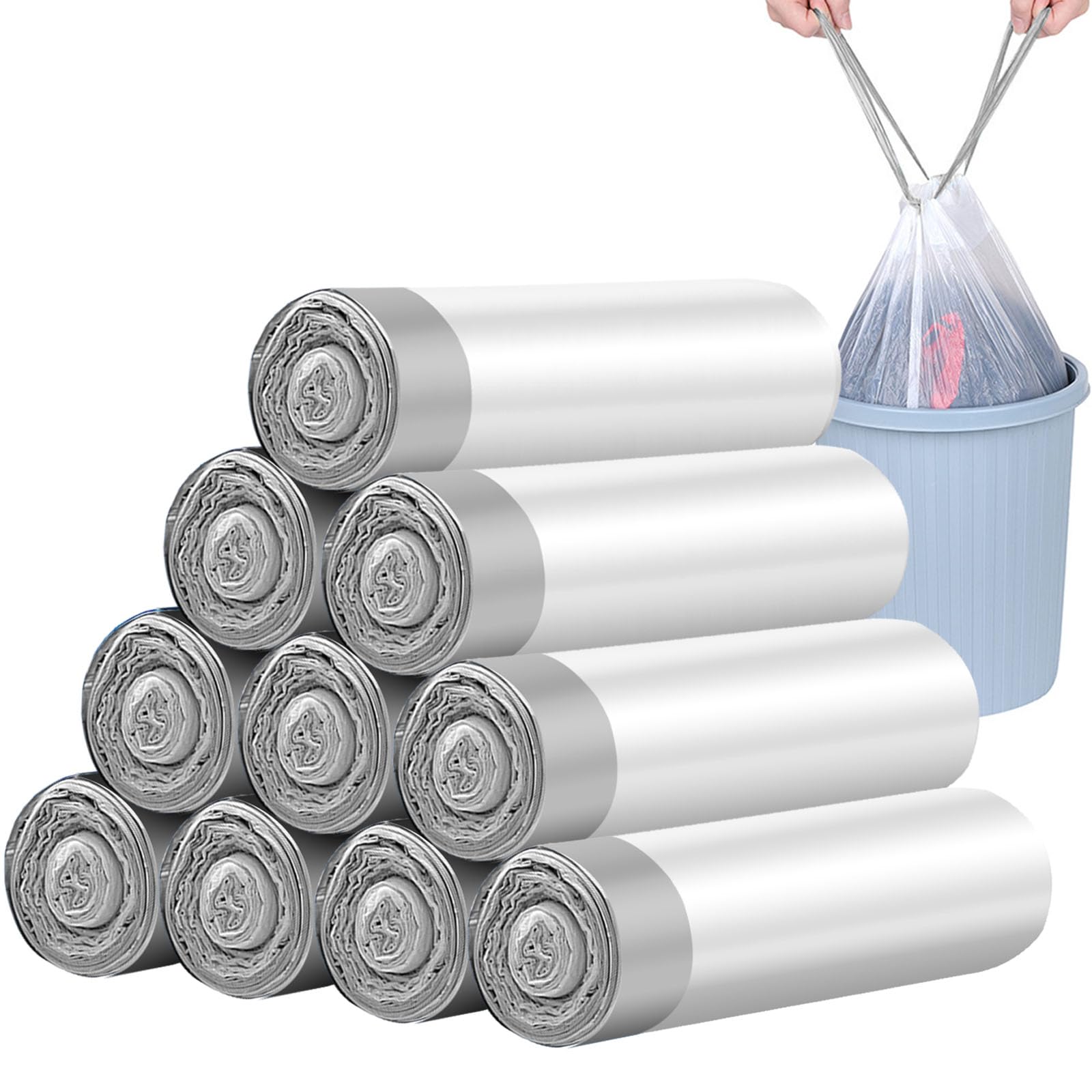 Sadocom Gray 150 X 15L Bin Bags Extra Strong Bin Liners, 10 Rolls, 45X50cm Drawstring Bags, Unscented Garbage Bags For Kitchen Office (Gray)