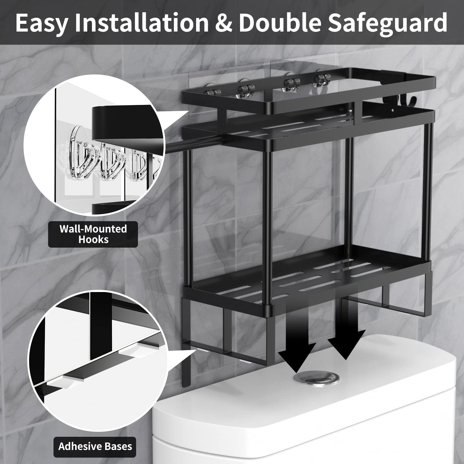 Black Over The Toilet Storage Shelf, 2Tier Toilet Top Organizer Over