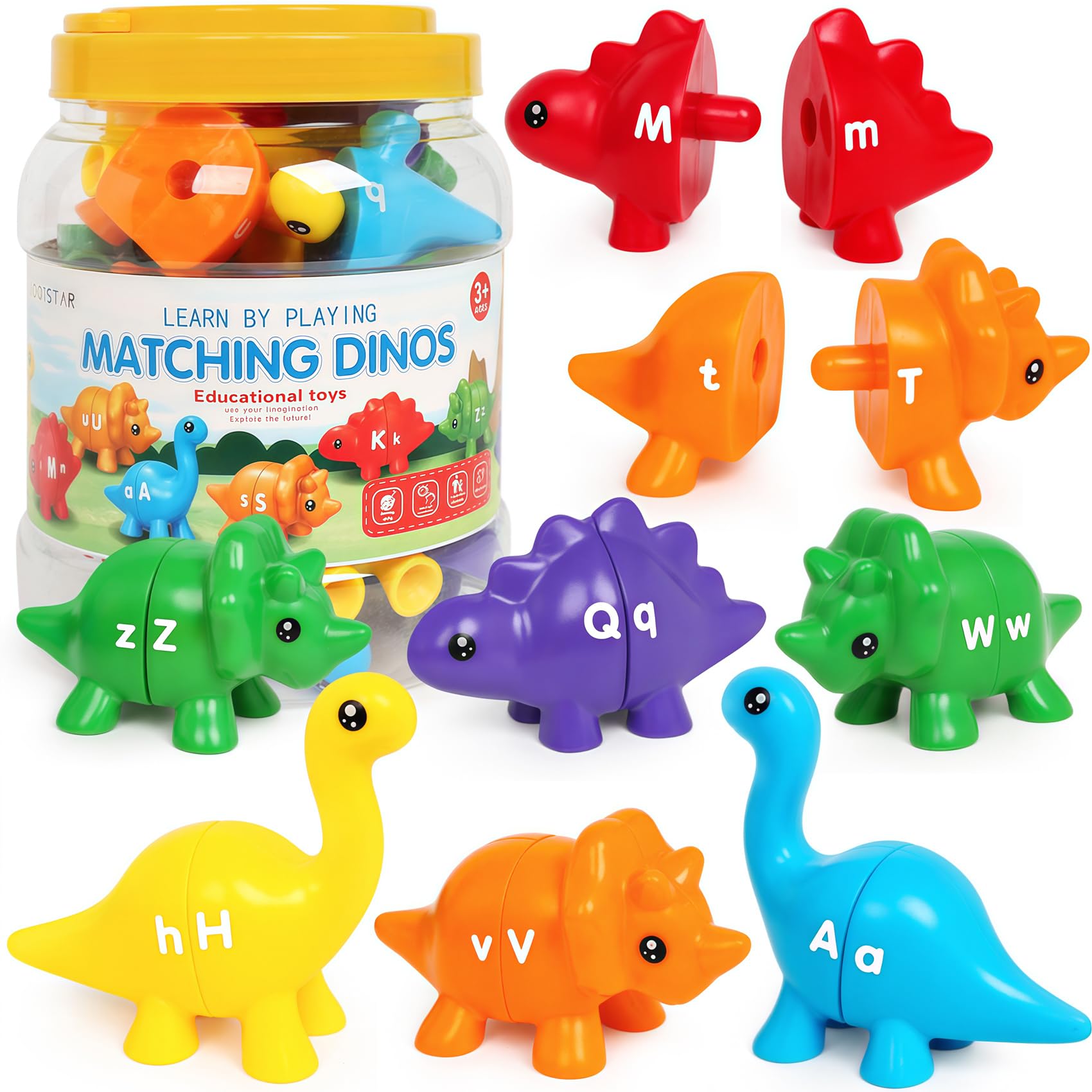 CZTCDP Dinosaur Alphabet Learning Toys - 13PCS Double-Sided Dinosaur Matching Game for Toddlers, Montessori Preschool Educational Sensory Toy – Gift