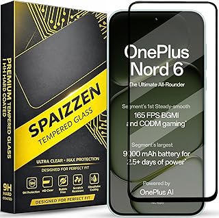 SPAIZZEN Military-Grade Tempered Glass Screen Protector Compatible for Oneplus Nord 6 / Oneplus Nord 6 5G with Edge to Edg...