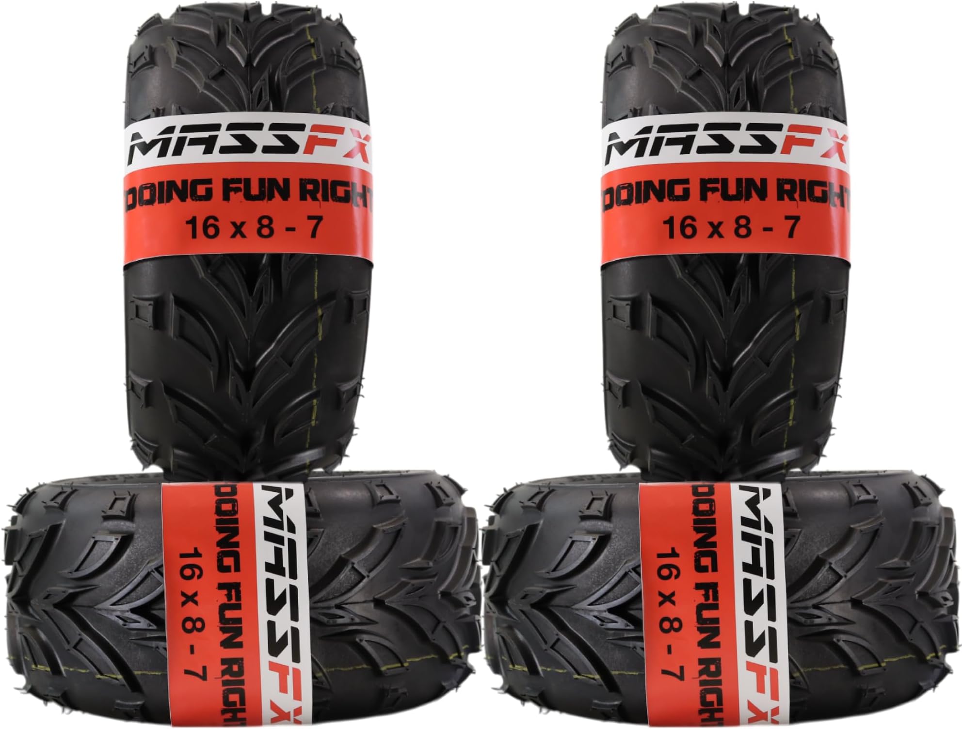 MASSFX 16x8.00-7 front or rear Mini ATV, Go Kart, or Lawn Equipment Tires - 4 Ply Rating - 9 mm Tread Depth - Heavy-Duty Construction - Versatile Size for Various Equipment - 16x8x7 (4 Pack)