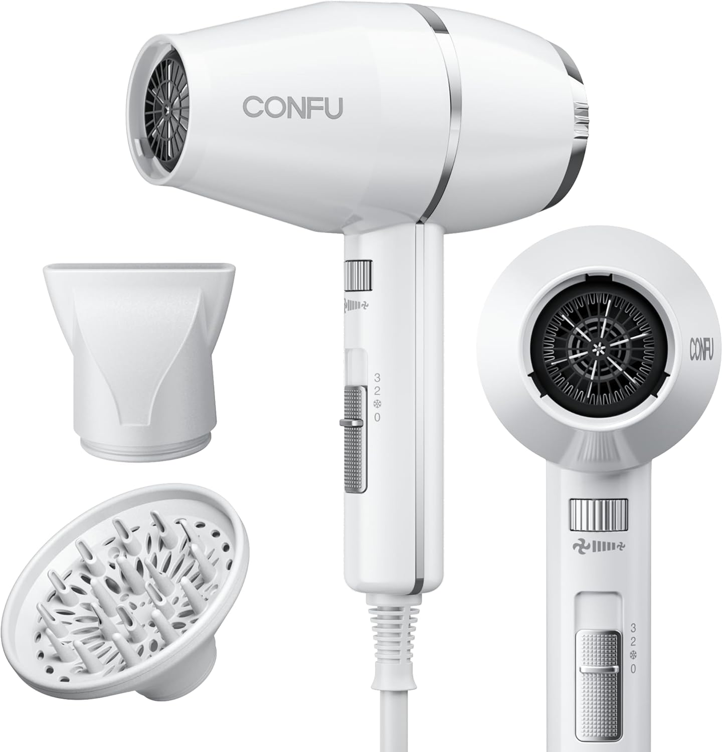 CONFU Hair Dryer Professional Hairdryer - Natural Ionic Salon Blowdryer for Smooth & Volume - 1875 Watt Fast Drying Blow Dryer with Diffuser for Curly Hair