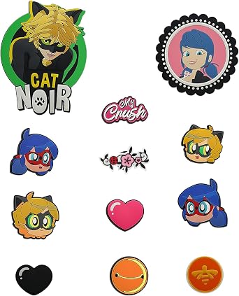Miraculous Ladybug - Pop n' Swop 12 Assorted Ladybug and Cat Noir Badges, Regular and XXL Clip-on Badges, compatible with Pop n' Swop Purses, Shoulder Bag and Backpacks Wyncor