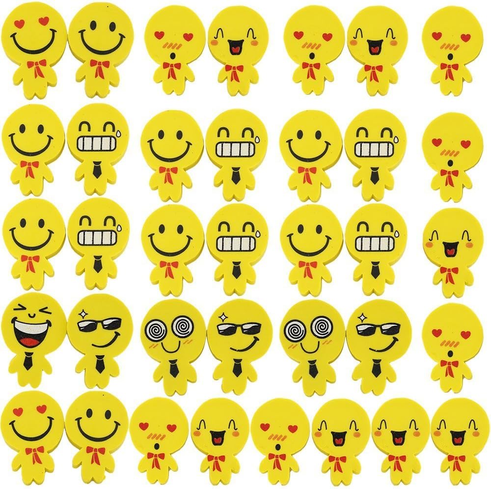 Super Wacky Smiling Face Pencil Eraser 36-pack