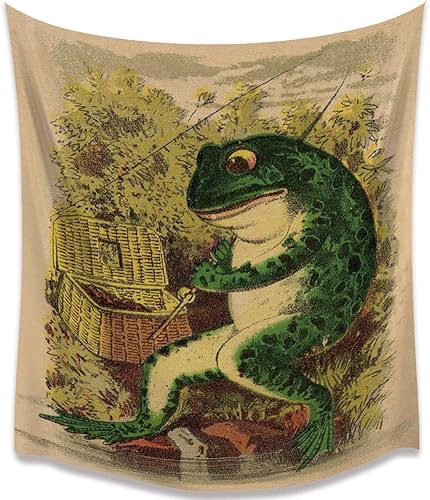 GKUOEROW Tapiz vintage de rana naranja bohemio para decoración de pared, arte de rana de pesca, tapiz estético para dormitorio, sala de estar,