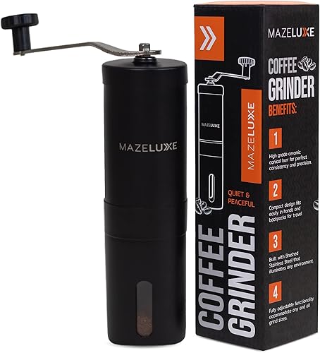 Molinillo de café manual Molinillo de café de mano de cerámica de acero inoxidable con 18 ajustes ajustables Molinillo de grano de café portátil