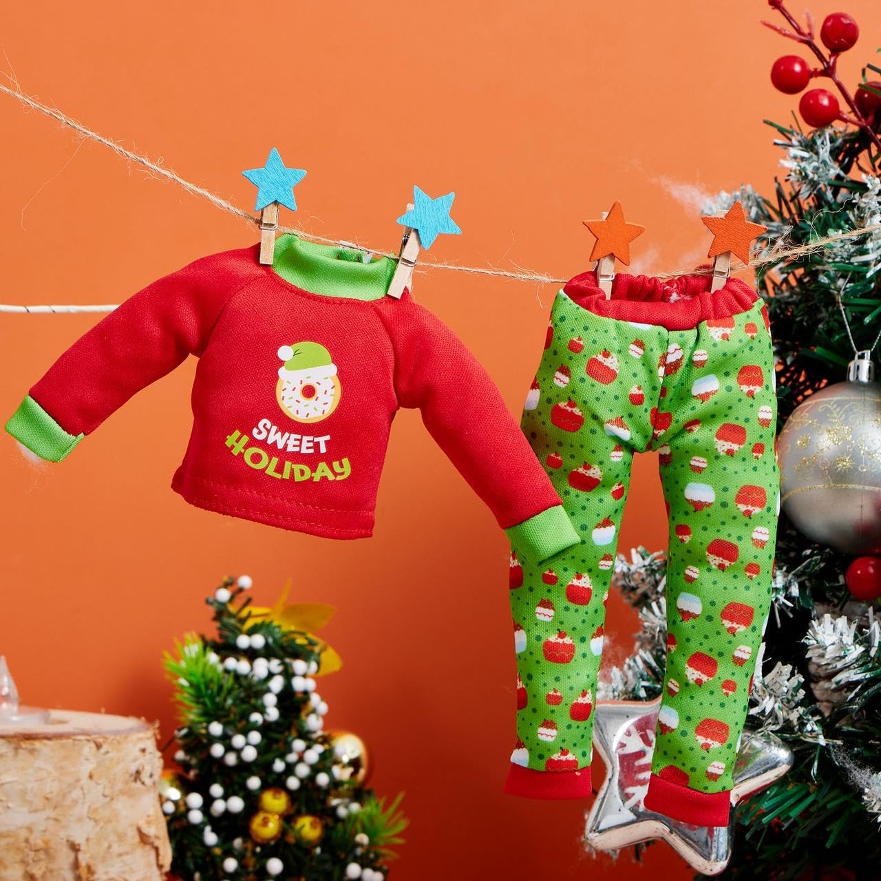 JOYIN 2 PCS Christmas Santa Ugly Sweaters for Doll, Cupcakes and Donuts Themed Naughty Christmas Doll Clothes Accessories for Holiday Room Party Decorations Gifts