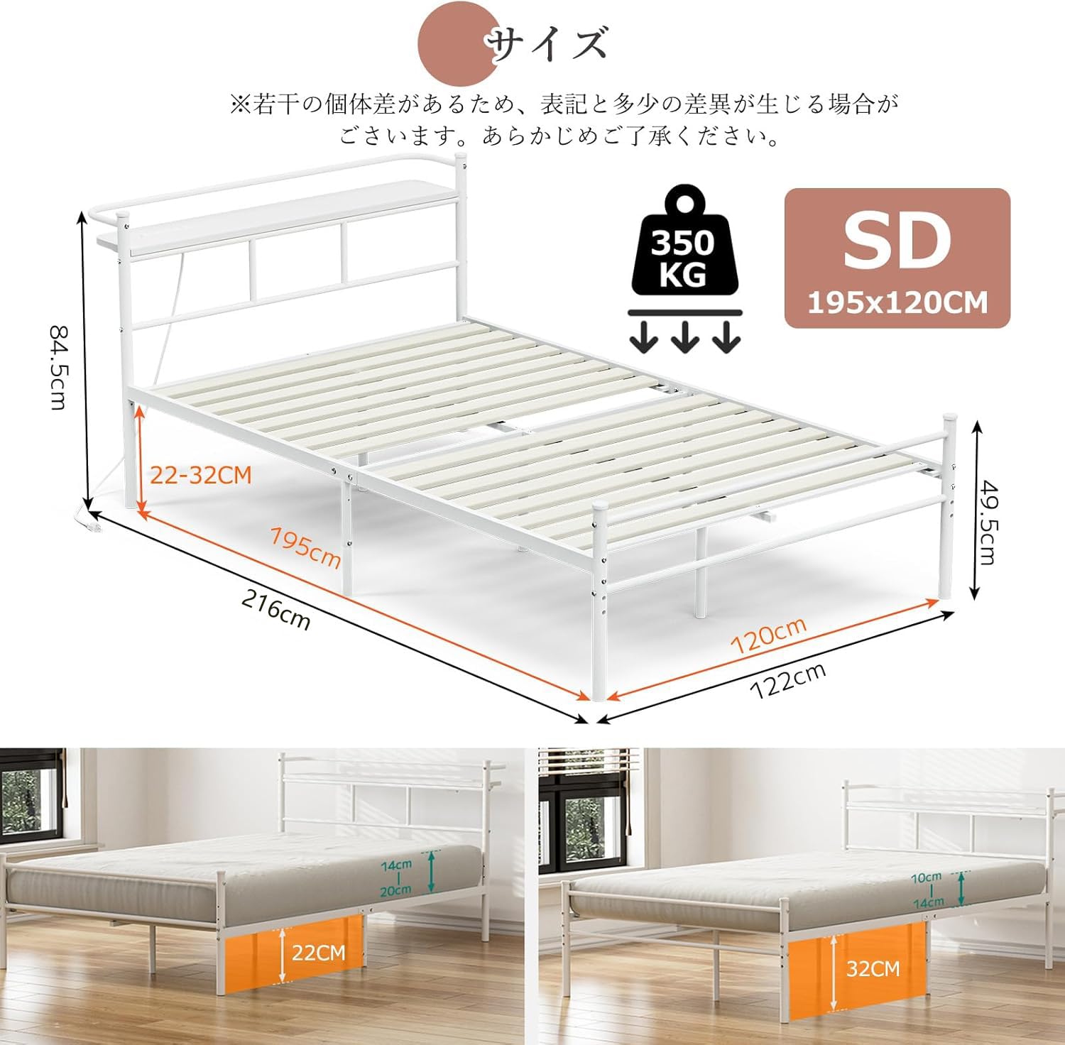 Amazon｜IKIFLY ベッドフレーム セミダブル パイプベッド 2口