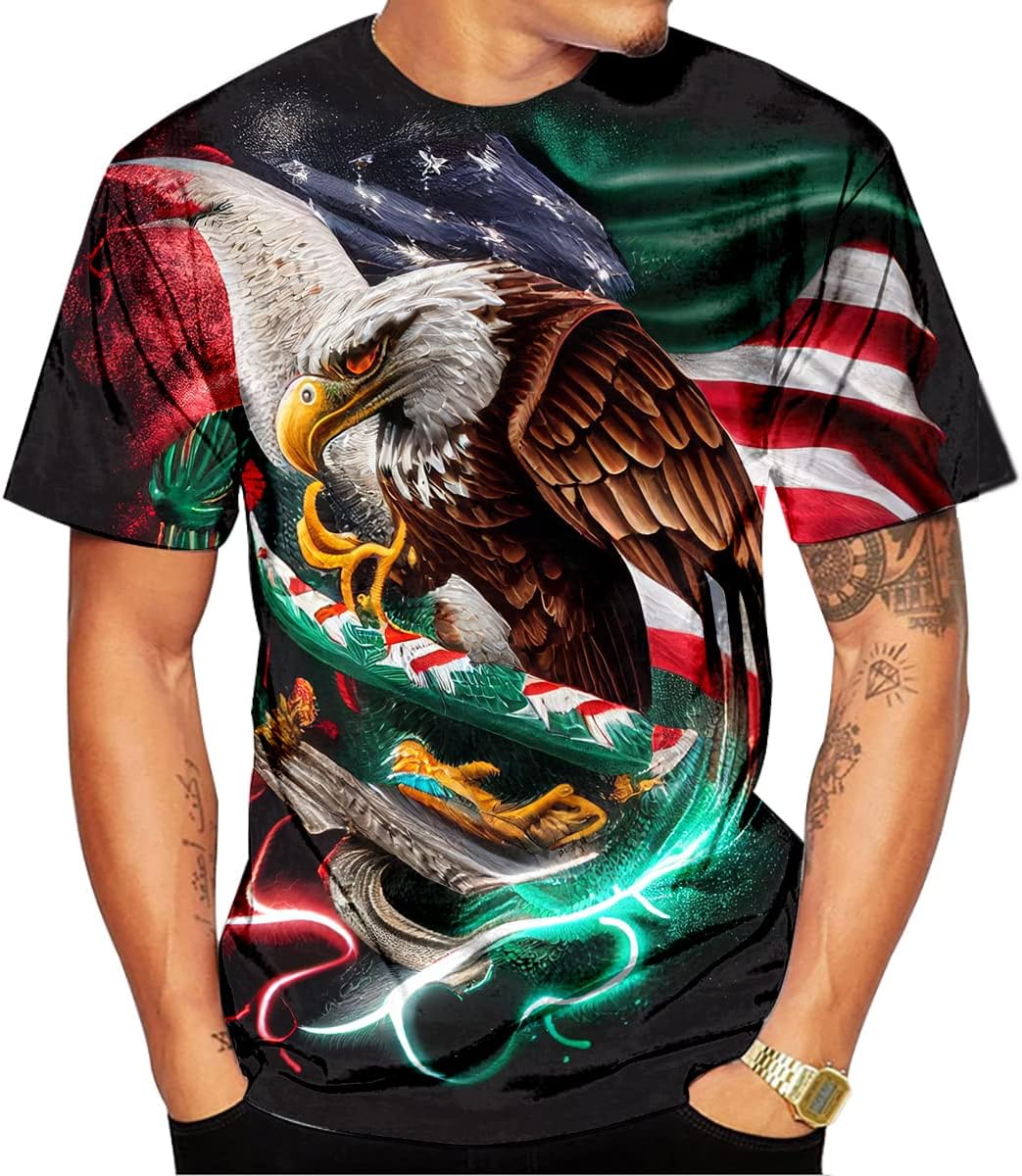 LAOLIUSN Star Stripe Flag T-Shirt for Men Summer Short Sleeve Tees Tops Patriot Theme Shirt Eagle Graphic Shirt - Image 2