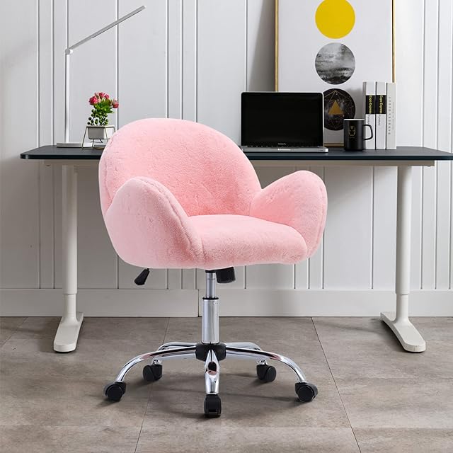 Warmiehomy Office Chair Velvet Ergonomic Desk Chair Adjustable Height Swivel Chair Computer Comfortable Armchair For Home Office Bedroom Pink 65 * 80 * 92cm