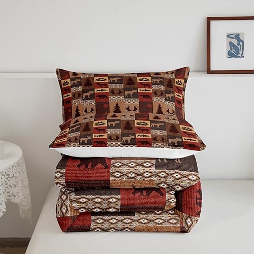 Miniatura 5 de Juego de edredón rústico de animales para niños y niñas, ropa de cama temática de caza de granja, juegos de edredón de campamento de alce y oso,