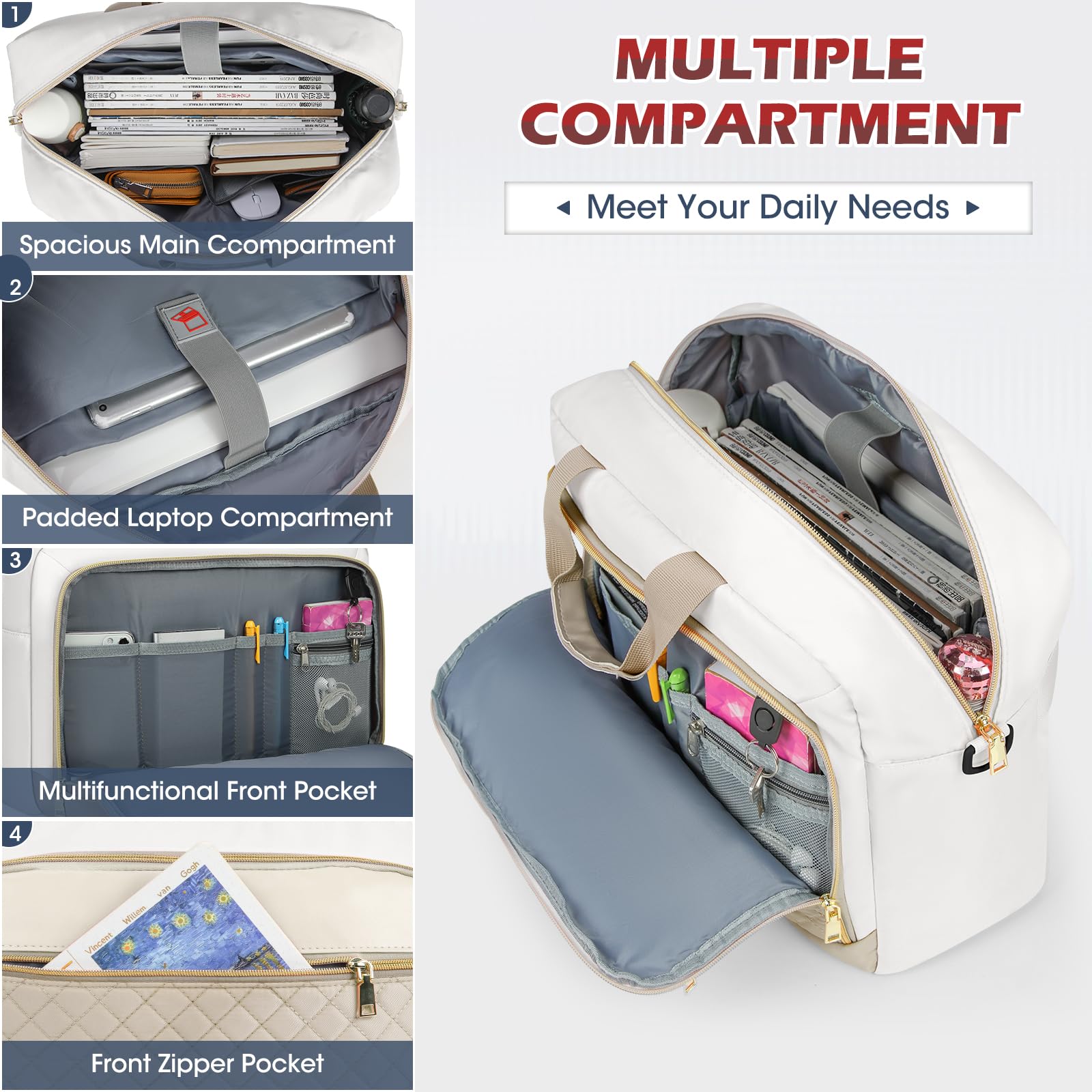 NEWHEY Borsa Porta PC 17.3 Pollici Borsa da Lavoro Donna Impermeabile Borsa Computer Grande Borsa Messenger Valigetta Portadocumenti Tracolla per Ufficio, Università, Scuola,Cachi e beige