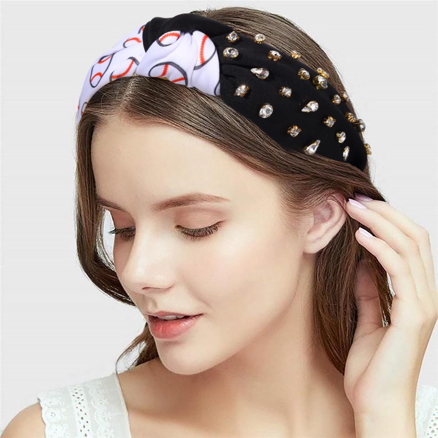 Baseball Headband Beaded Jewel Embellished Headband Baseball Sequins Beads Baseball Knot Jeweled Knot Headband | Embellished Knot  main image 3